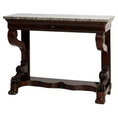 Circa 1820 Wood Empire Mahogany Console Table With Marble Top