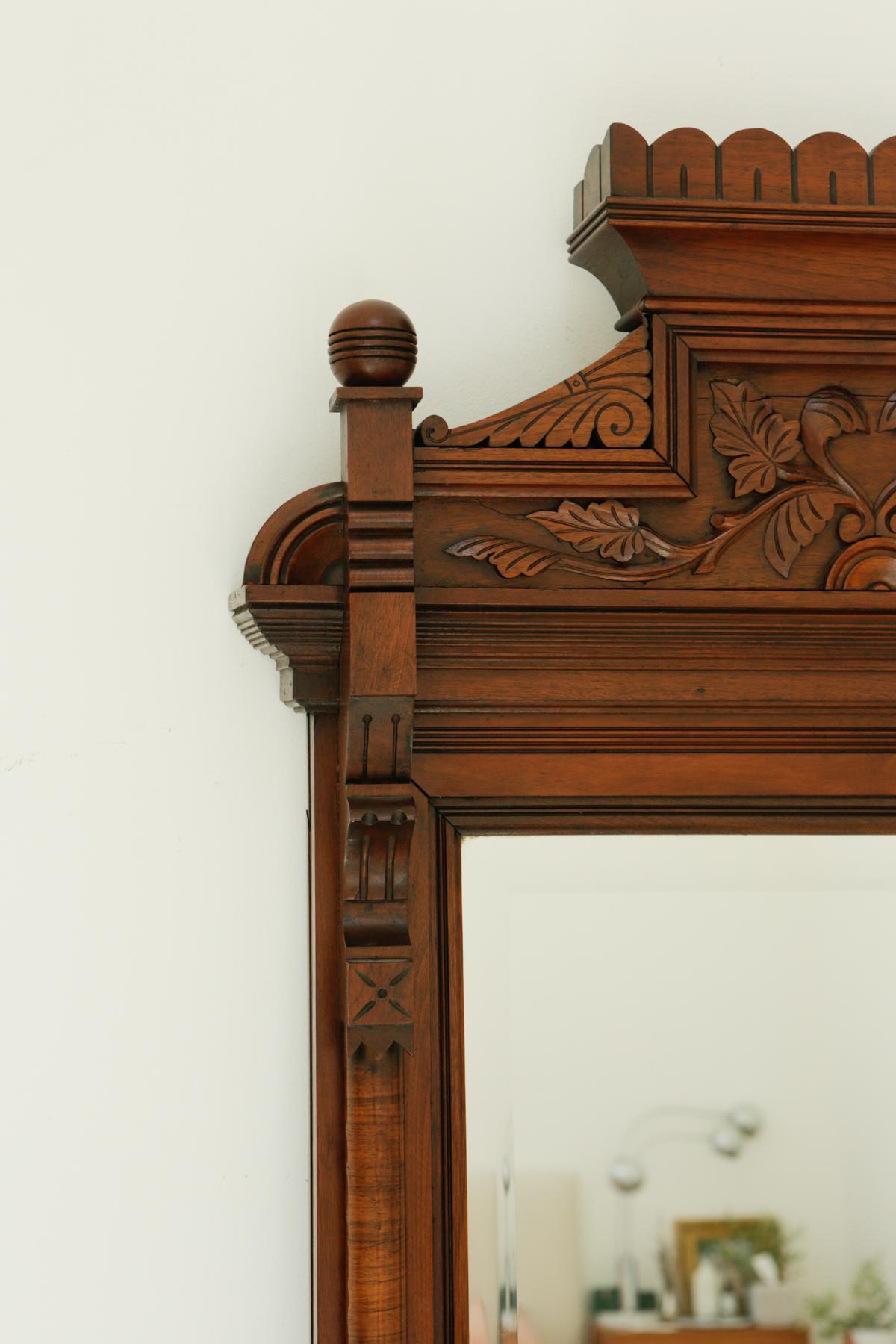 Victorian Circa 1820s Carved Solid Mahogany Wall Mirror with Shelf