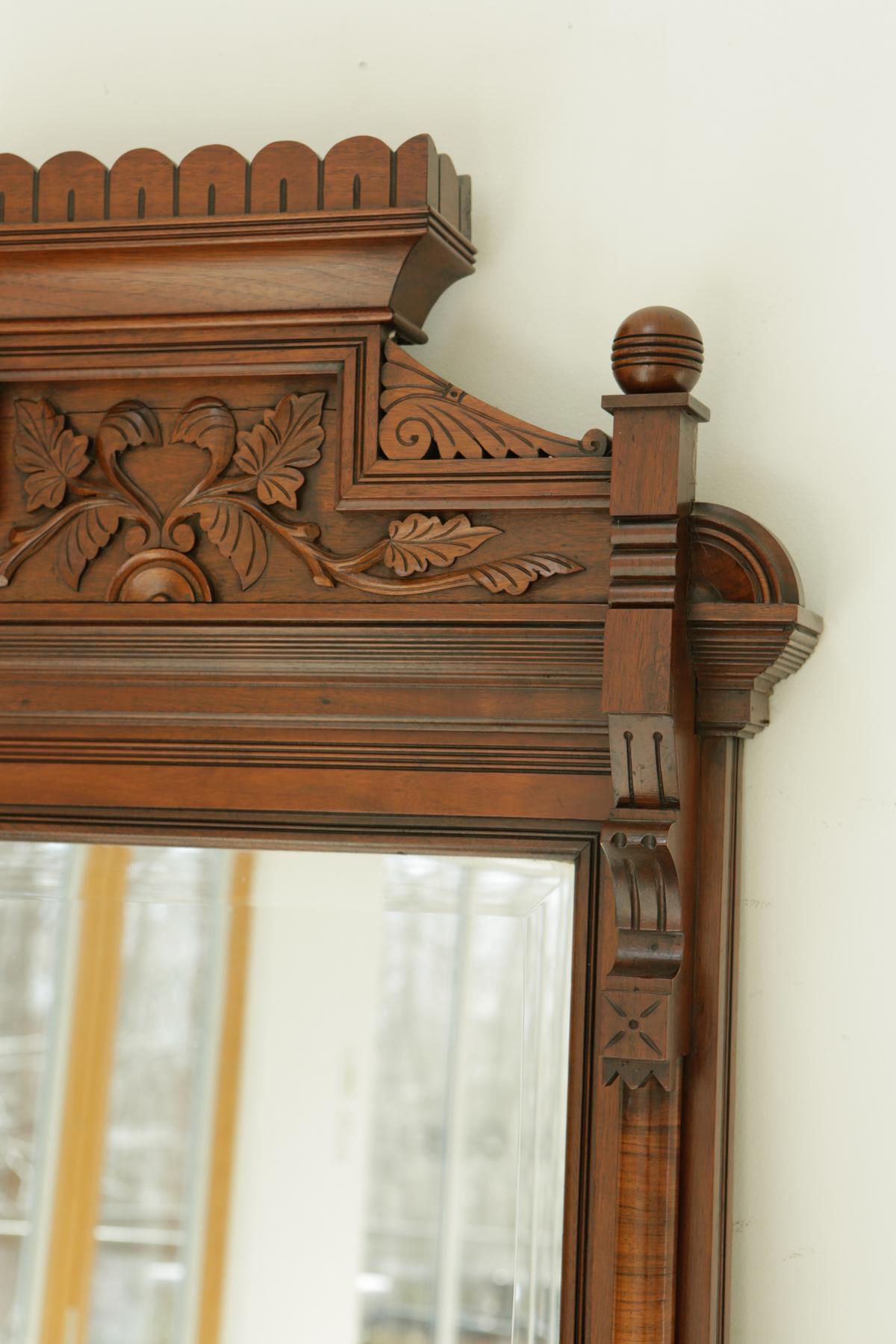 European Circa 1820s Carved Solid Mahogany Wall Mirror with Shelf