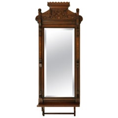 Antique Circa 1820s Carved Solid Mahogany Wall Mirror with Shelf