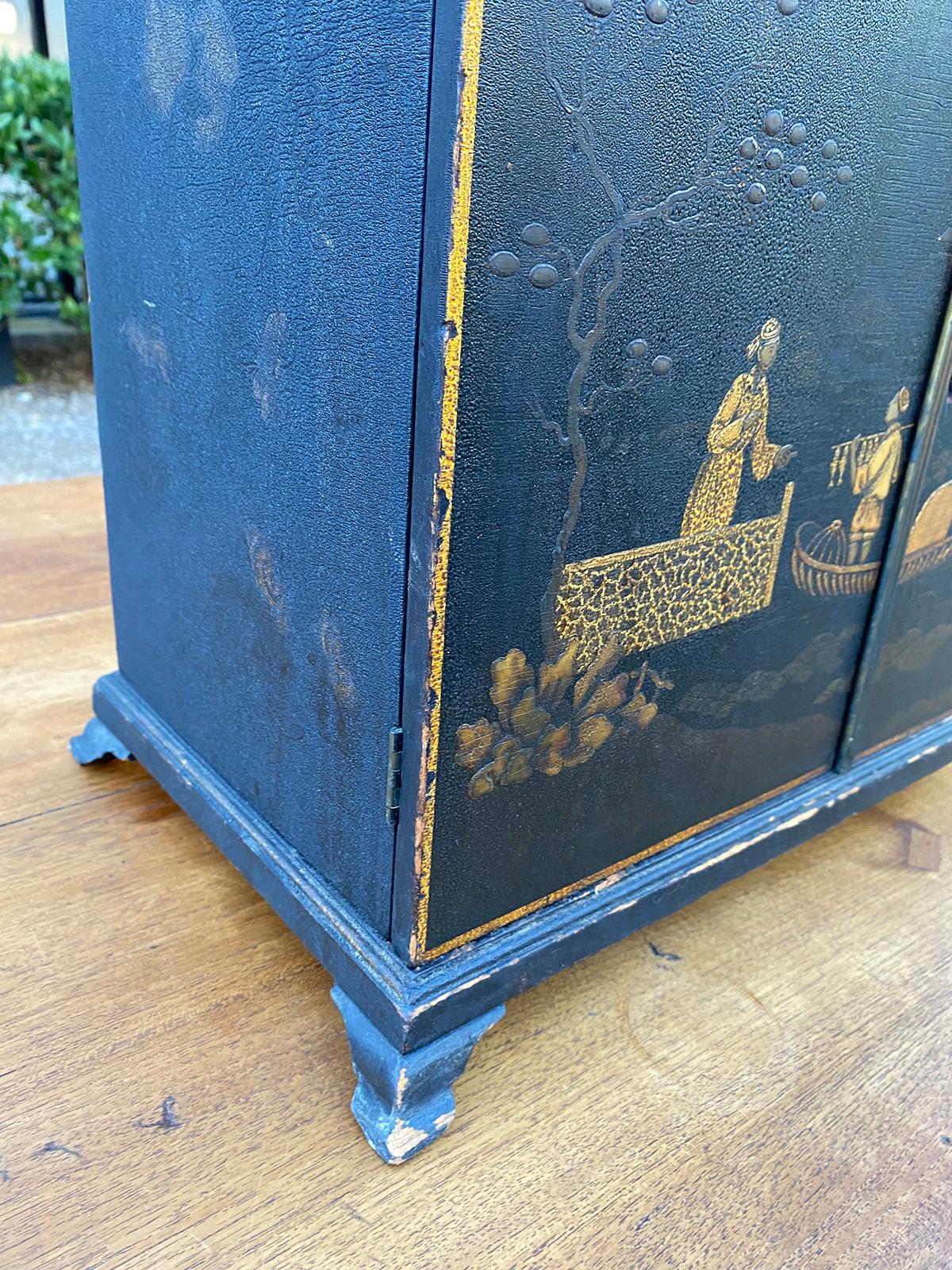English Black Chinoiserie Two-Door Regency Box, circa 1820s 5