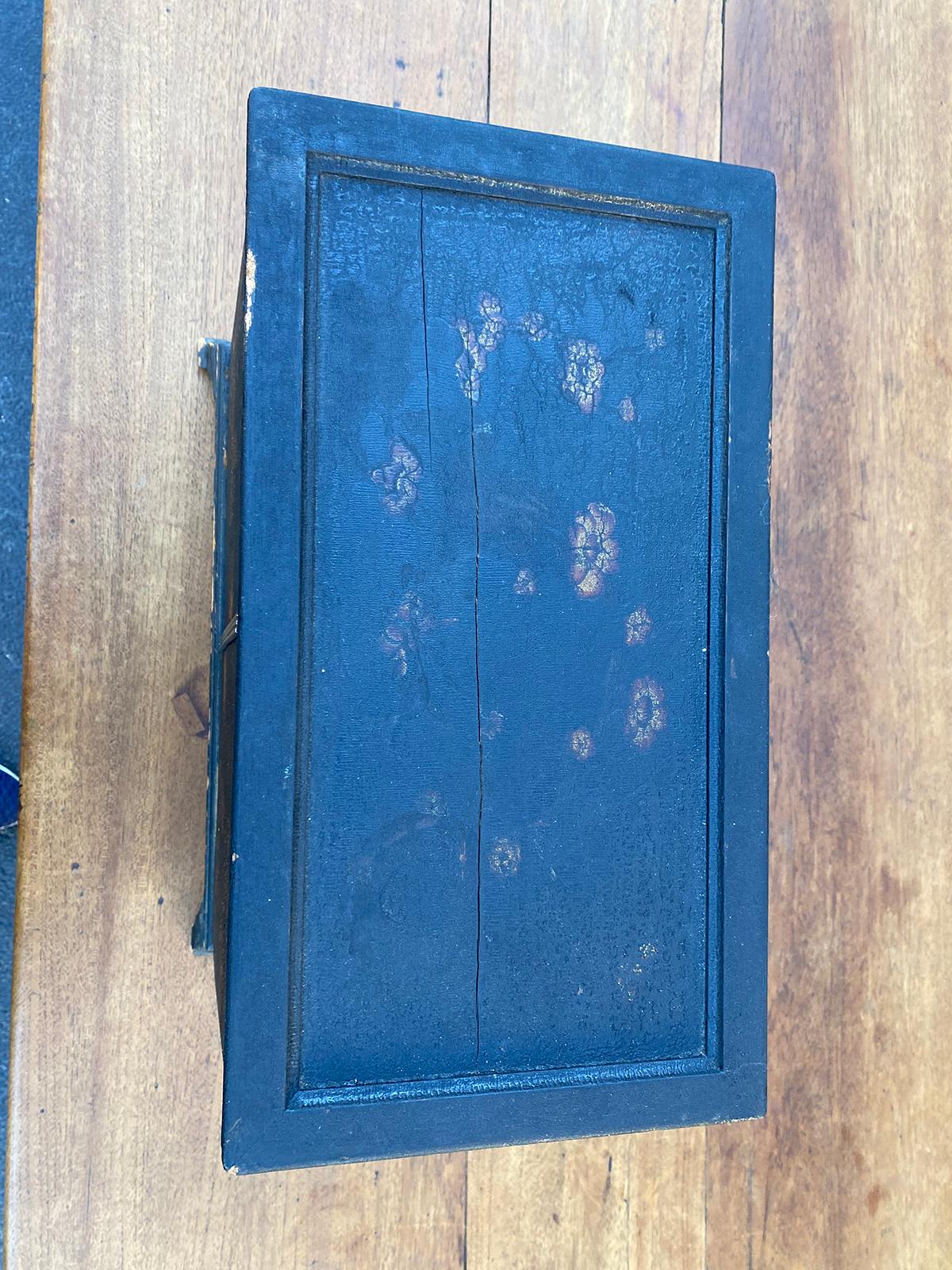 English Black Chinoiserie Two-Door Regency Box, circa 1820s 2