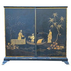 Antique English Black Chinoiserie Two-Door Regency Box, circa 1820s