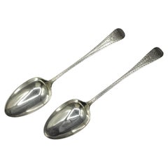 Antique Circa 1820s Old English Engraved Pattern Serving Spoons by William Chawner