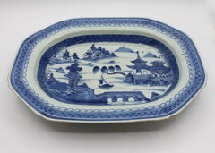 Circa 1830-60 Chinese Export Blue Canton Serving Dish