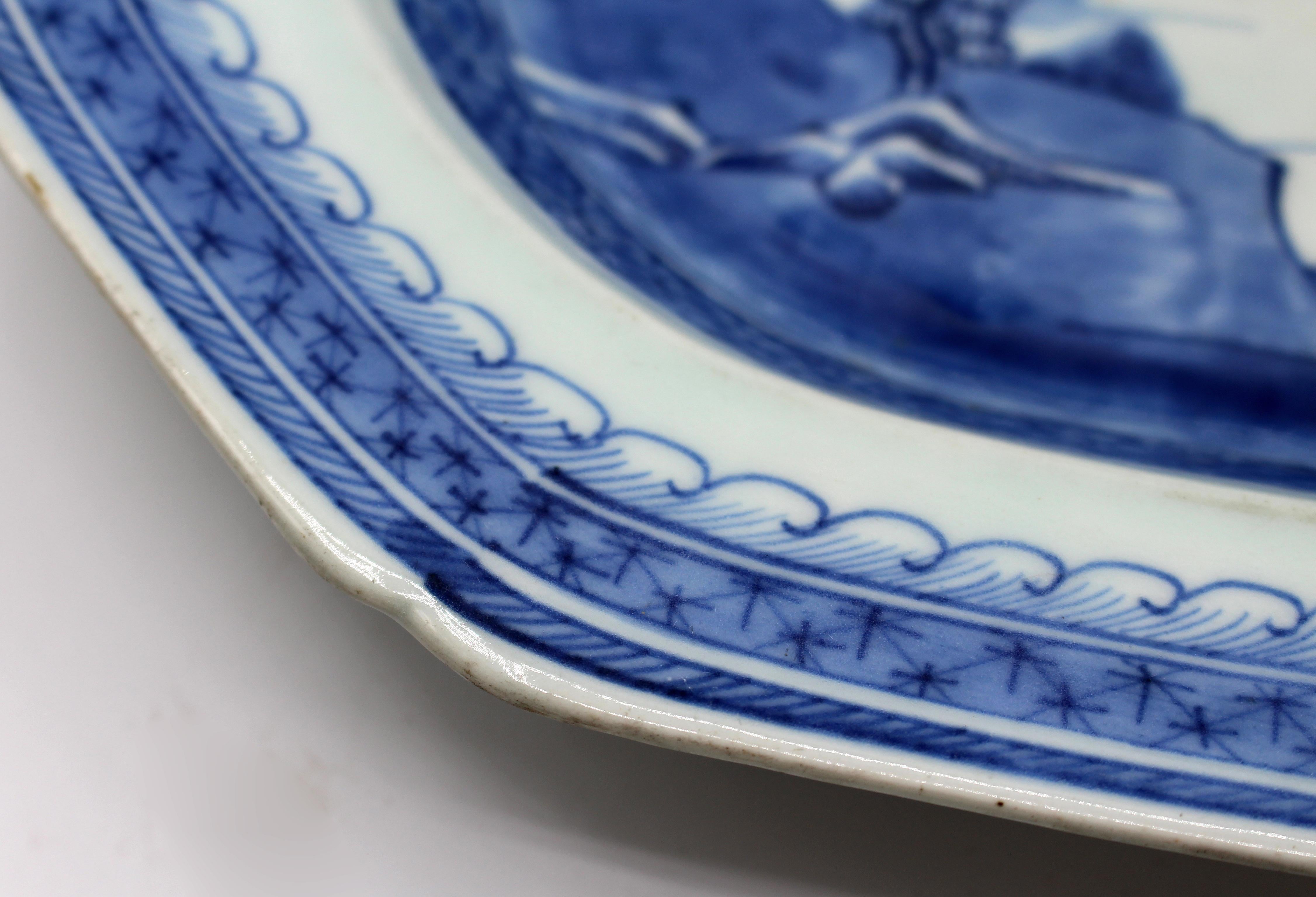 Circa 1830-60 Chinese Export Blue Canton Serving Dish For Sale 3