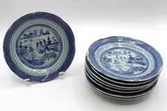 Circa 1830 Assembled Set of 8 Blue Canton Dessert Plates