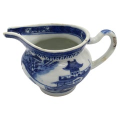 Antique Circa 1830 Blue Canton Sauce Jug, Chinese export. Qing Dynasty
