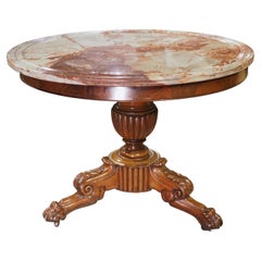 Antique Circa 1830 Charles X Mahogany and Marble Center Table from France