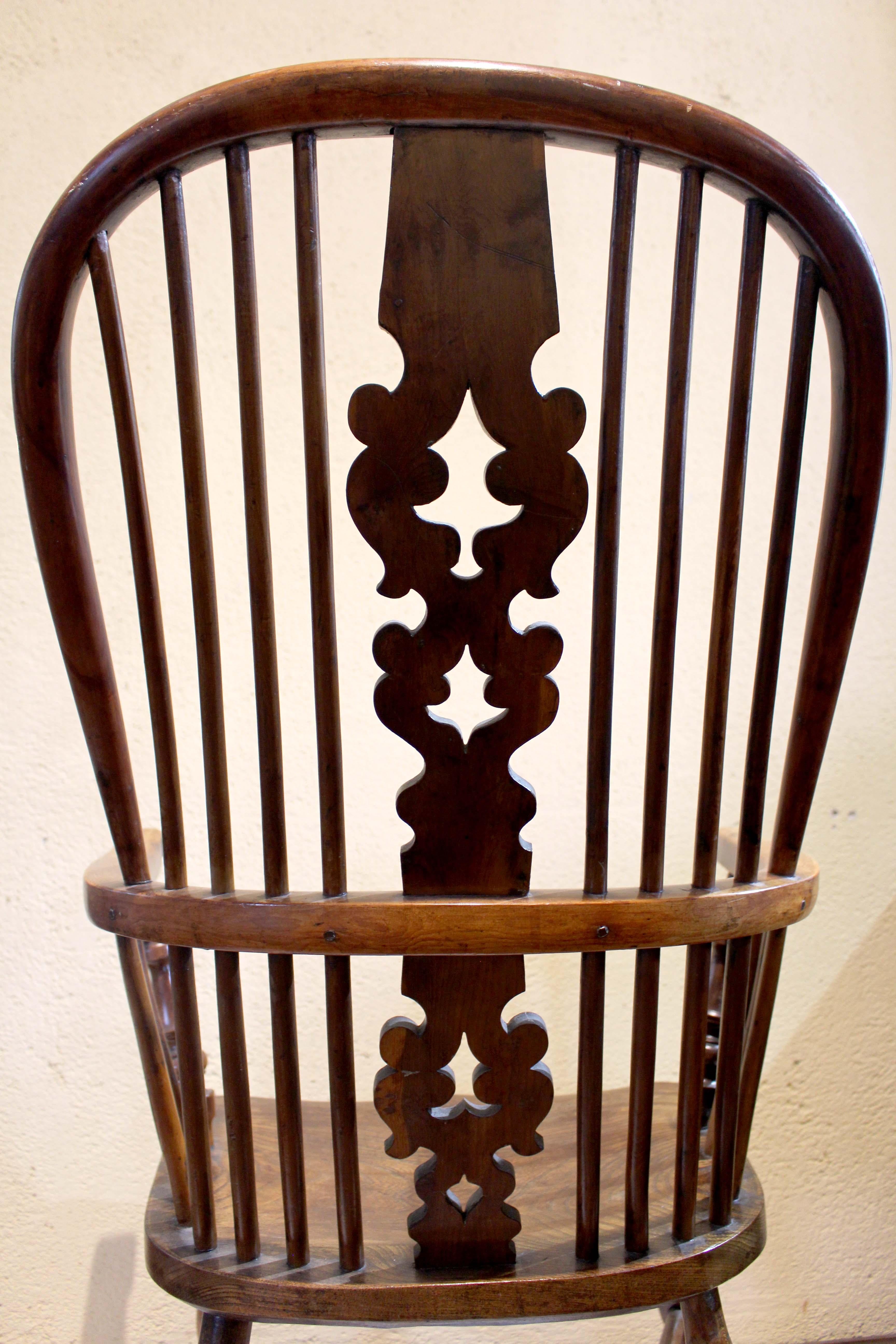 Circa 1830 English High Back Windsor Arm Chair, Yew Wood For Sale 1