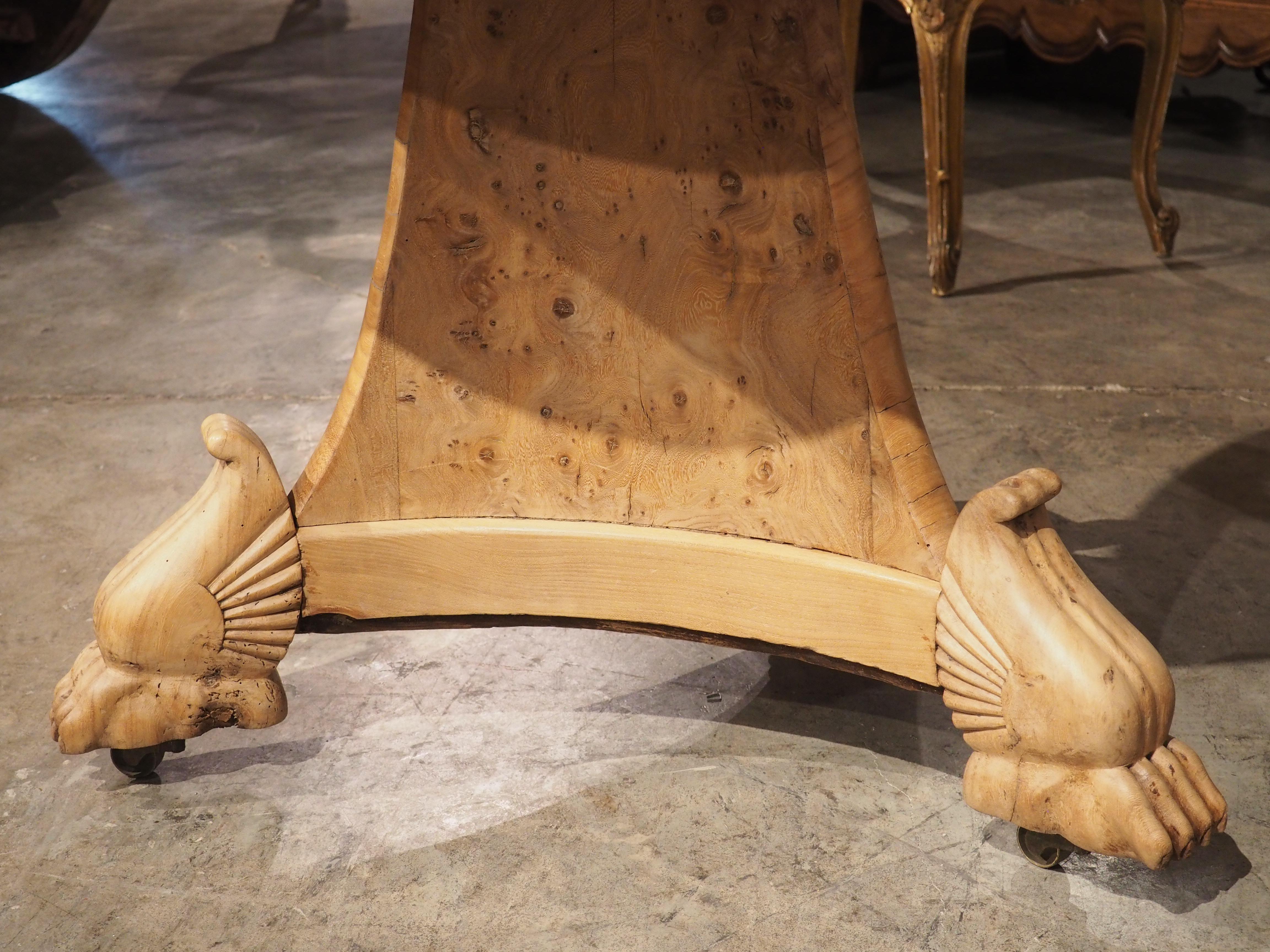 Hand-Carved Circa 1830 French Elmwood Center Table with Marble Top