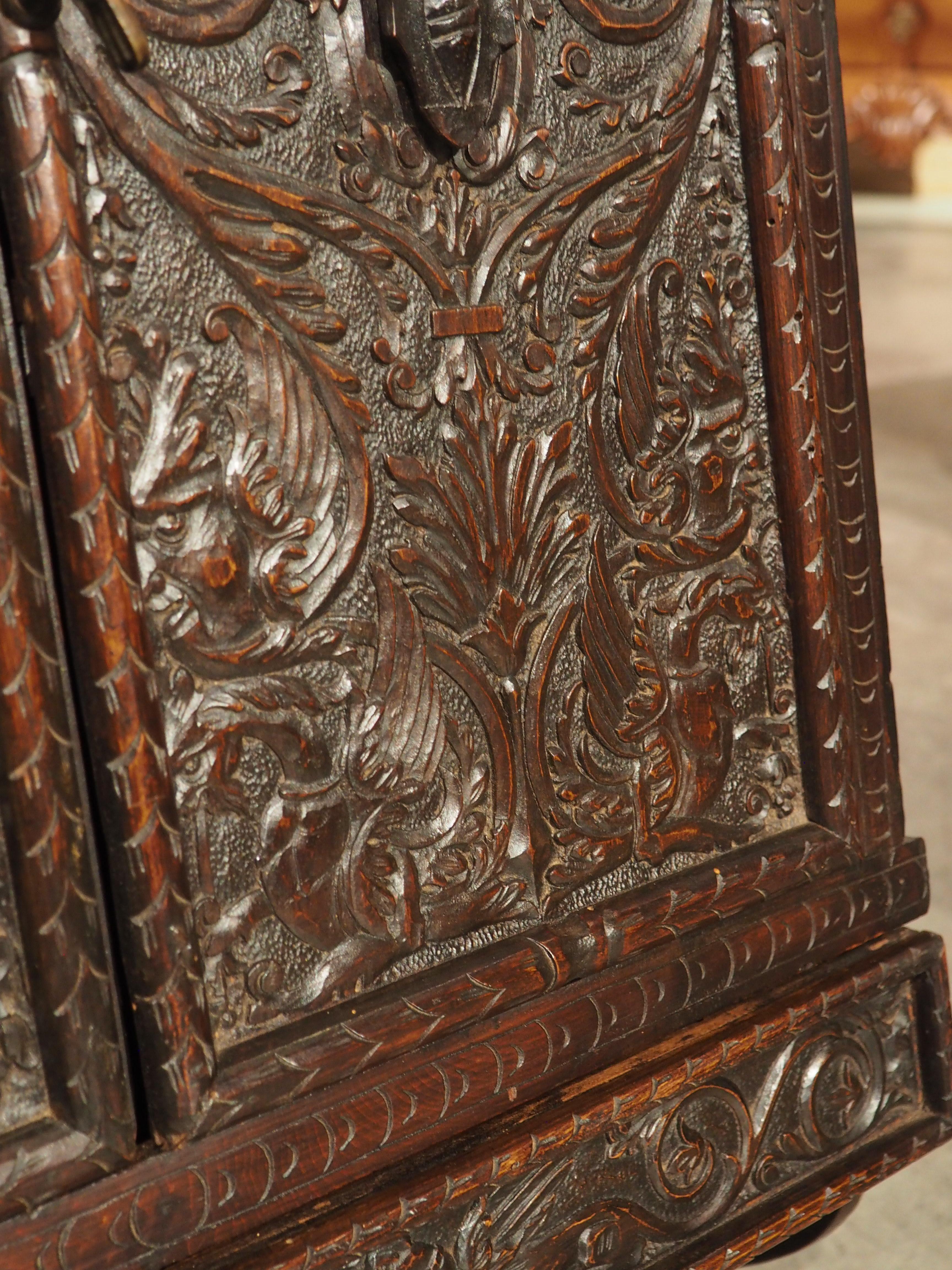 Circa 1830, Italian, Walnut Wood Wall Cabinet in the Renaissance Style For Sale 6