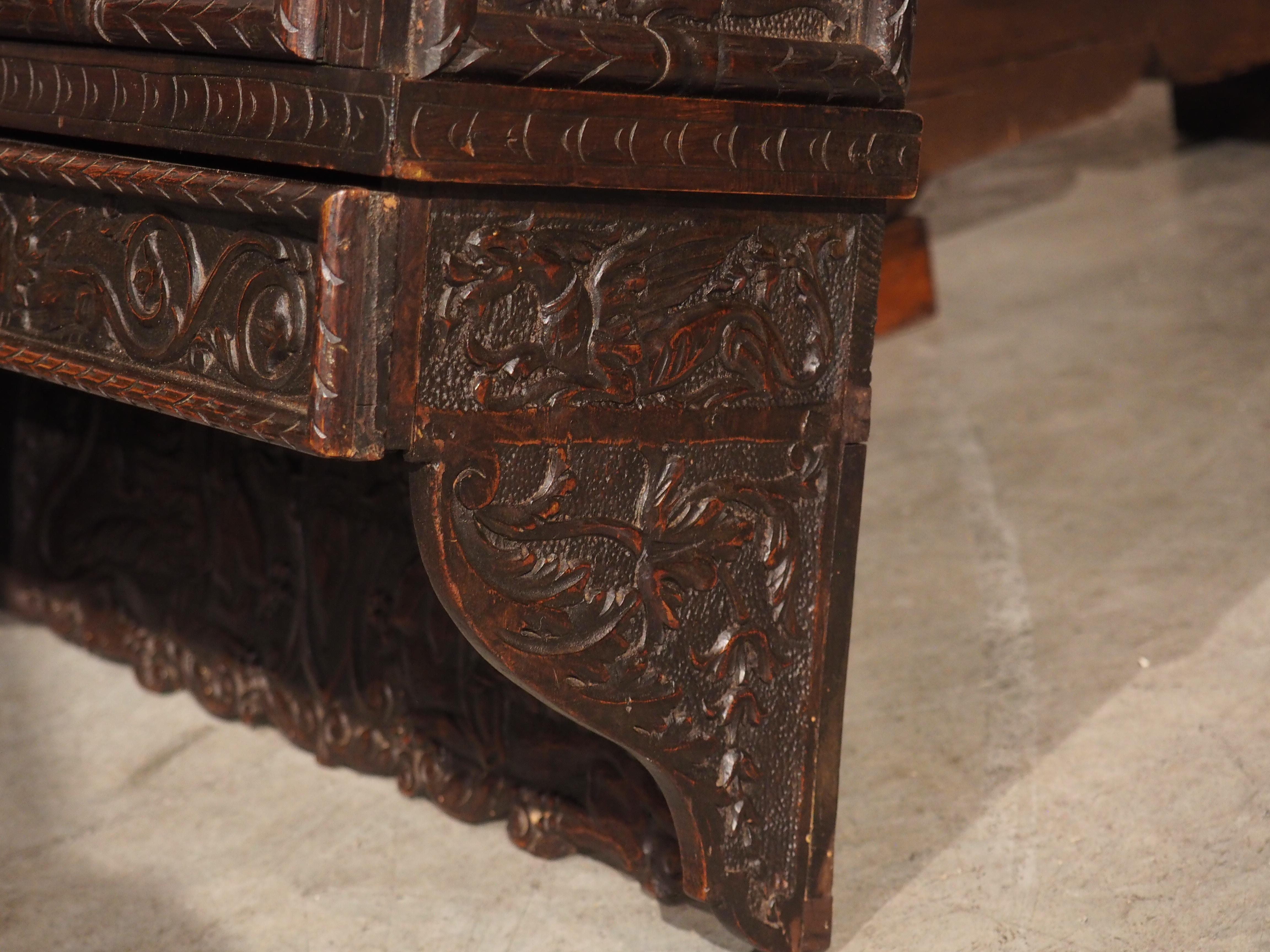 Hand-Carved Circa 1830, Italian, Walnut Wood Wall Cabinet in the Renaissance Style For Sale