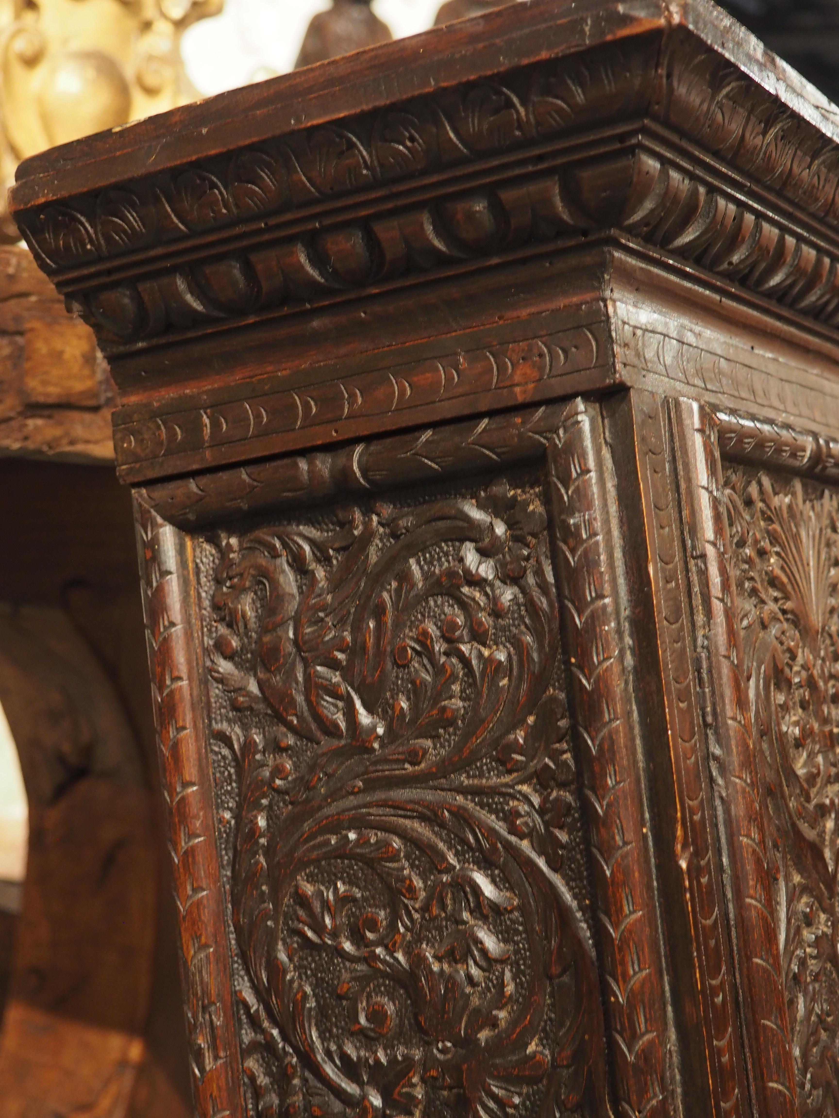 Circa 1830, Italian, Walnut Wood Wall Cabinet in the Renaissance Style For Sale 2