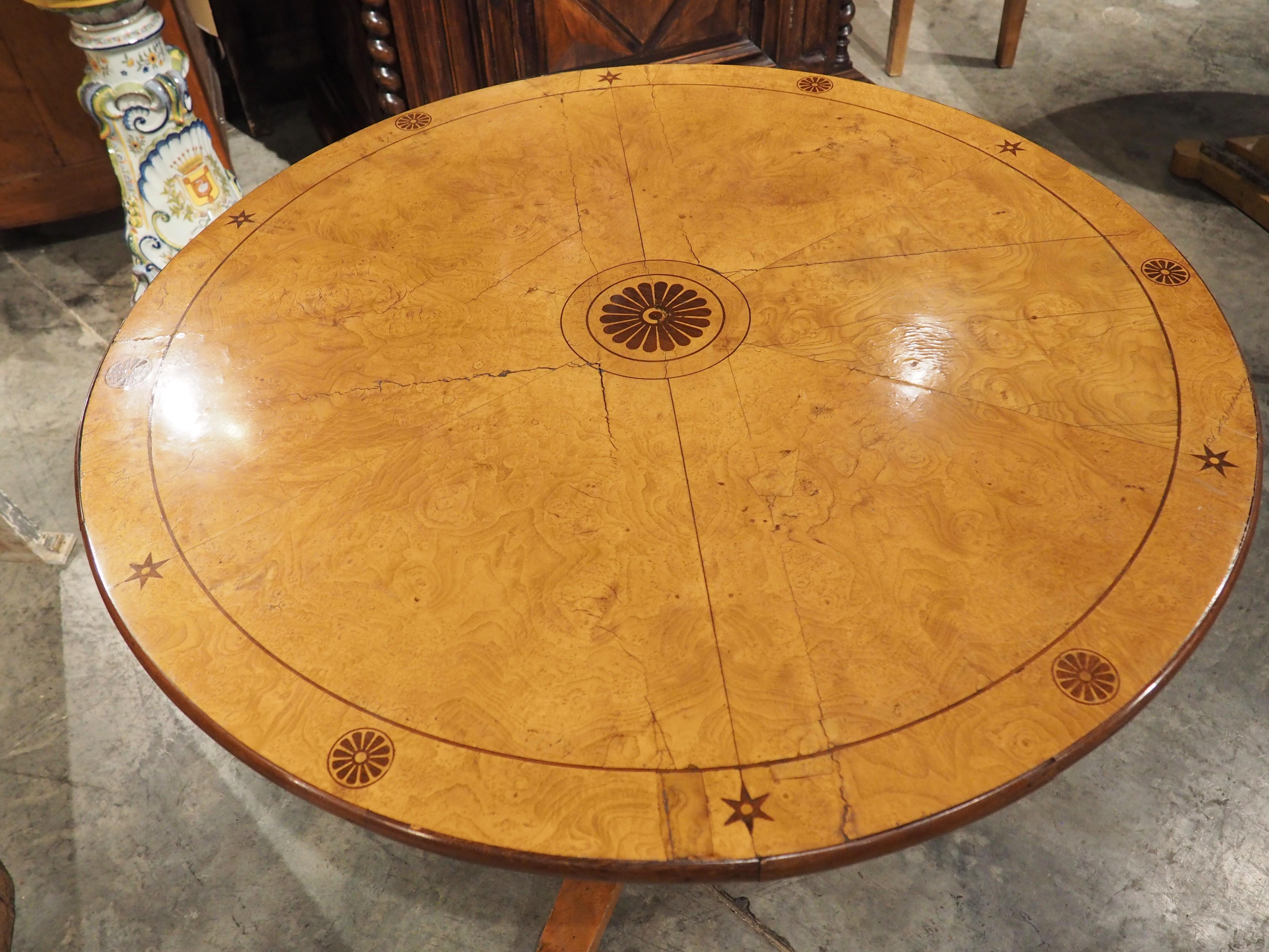 French Circa 1830 Louis Philippe Tilt Top Burl Lemonwood Table from France
