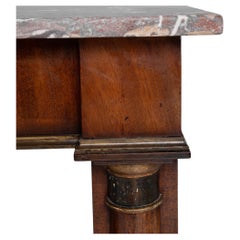 Circa 1830 Mahogany Wood Empire Console Table With Marble Top