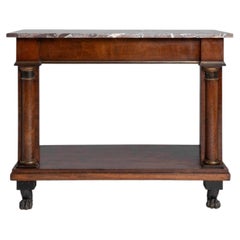Circa 1830 Mahogany Wood Empire Console Table With Marble Top