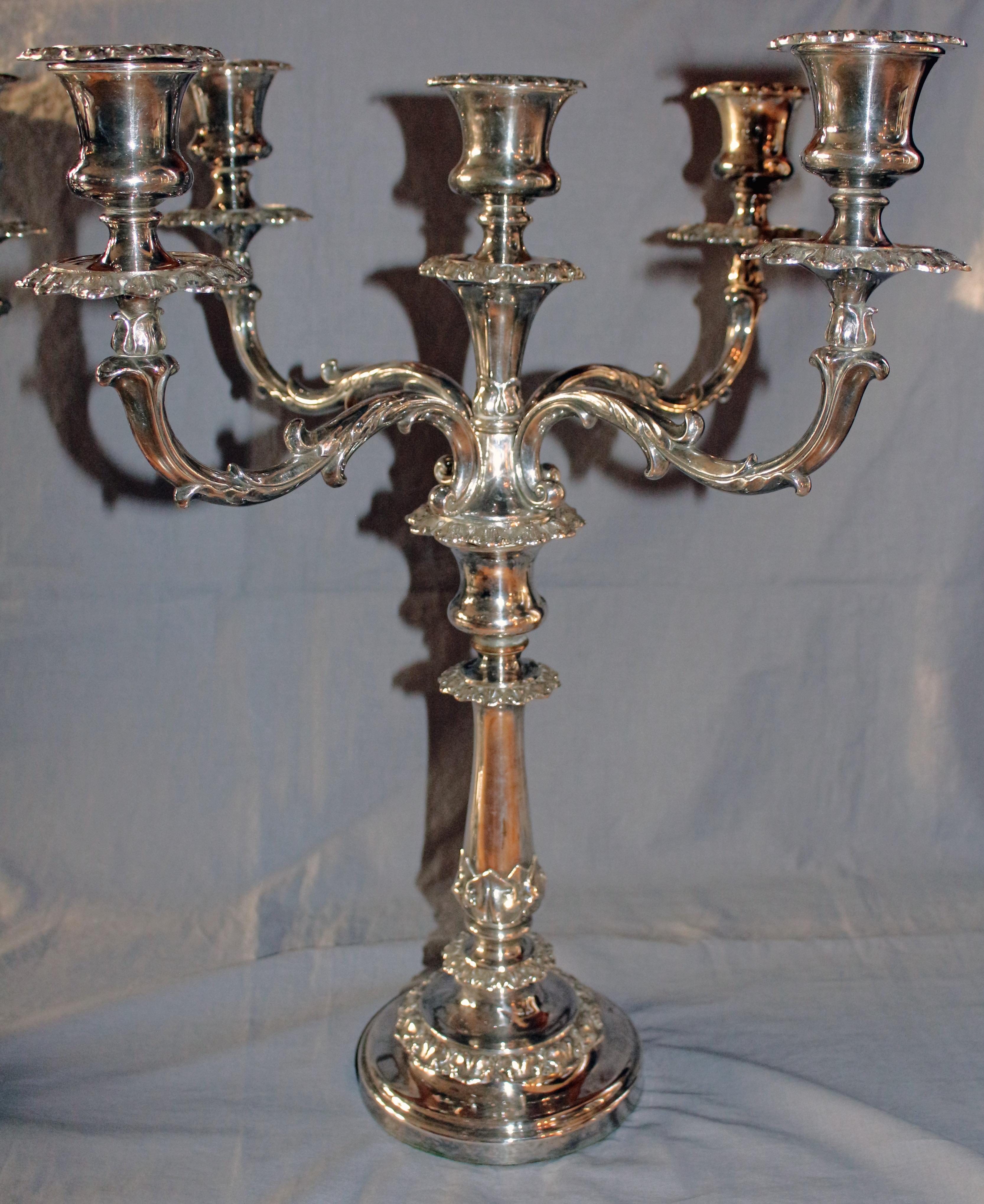 English Circa 1830 Pair of Georgian Old Sheffield Plate Candelabras by Matthew Boulton