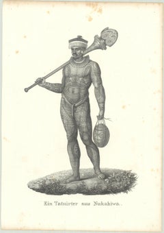 Circa 1830 Schinz Prints: Tattooed Men of Nuku Hiva, Marquesas Islands