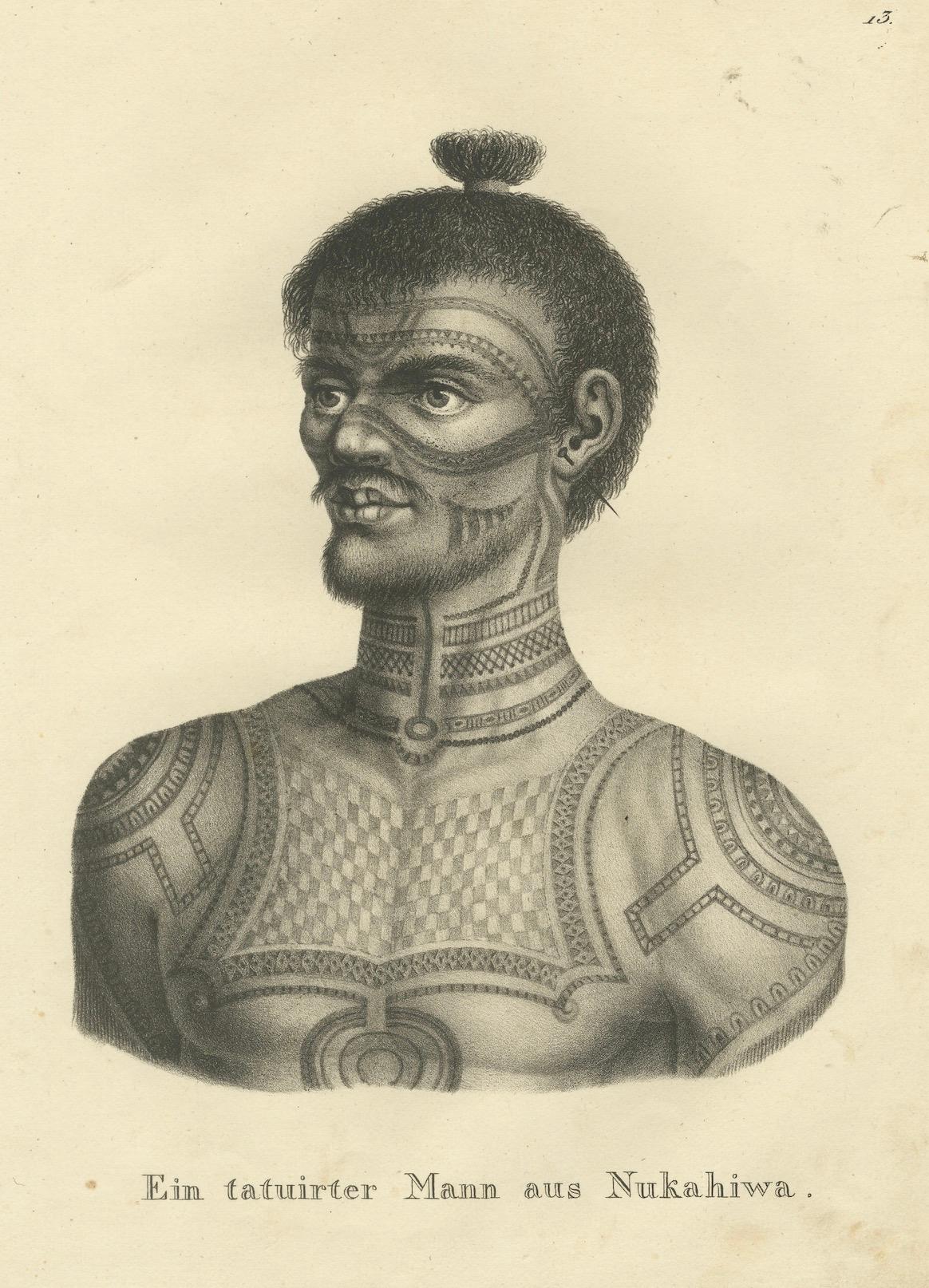Circa 1830 Schinz Prints: Tattooed Men of Nuku Hiva, Marquesas Islands For Sale 2