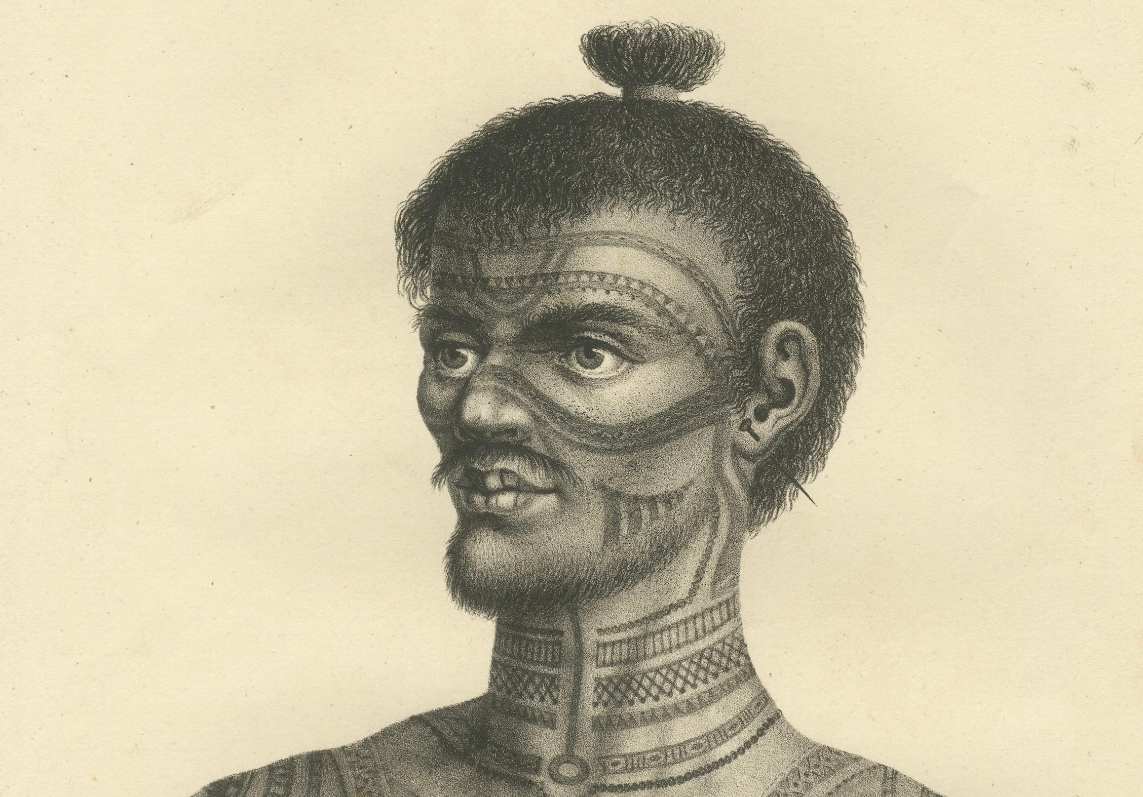 Circa 1830 Schinz Prints: Tattooed Men of Nuku Hiva, Marquesas Islands For Sale 3