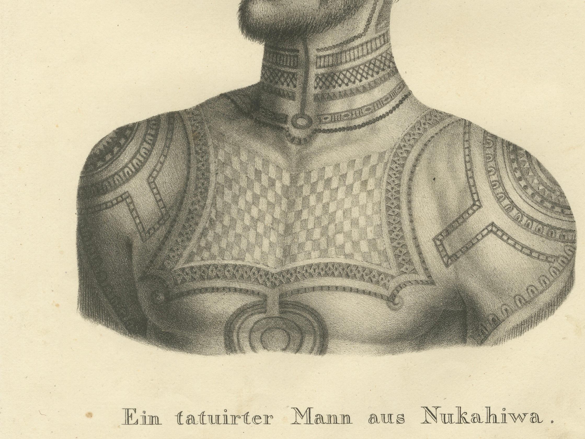 Circa 1830 Schinz Prints: Tattooed Men of Nuku Hiva, Marquesas Islands For Sale 4