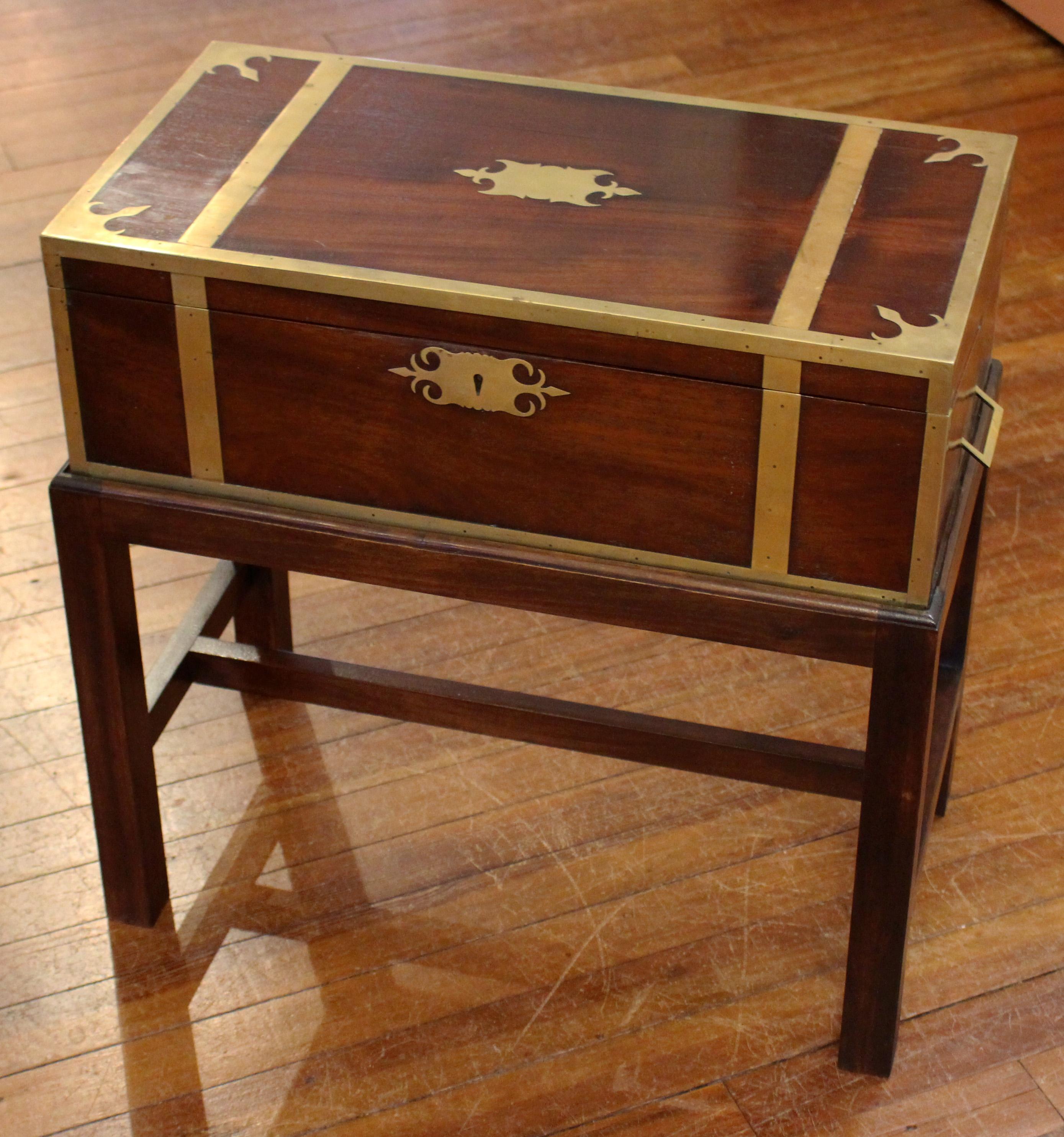 William IV Circa 1830, Walnut Brass Bound Lap Desk with Custom Stand
