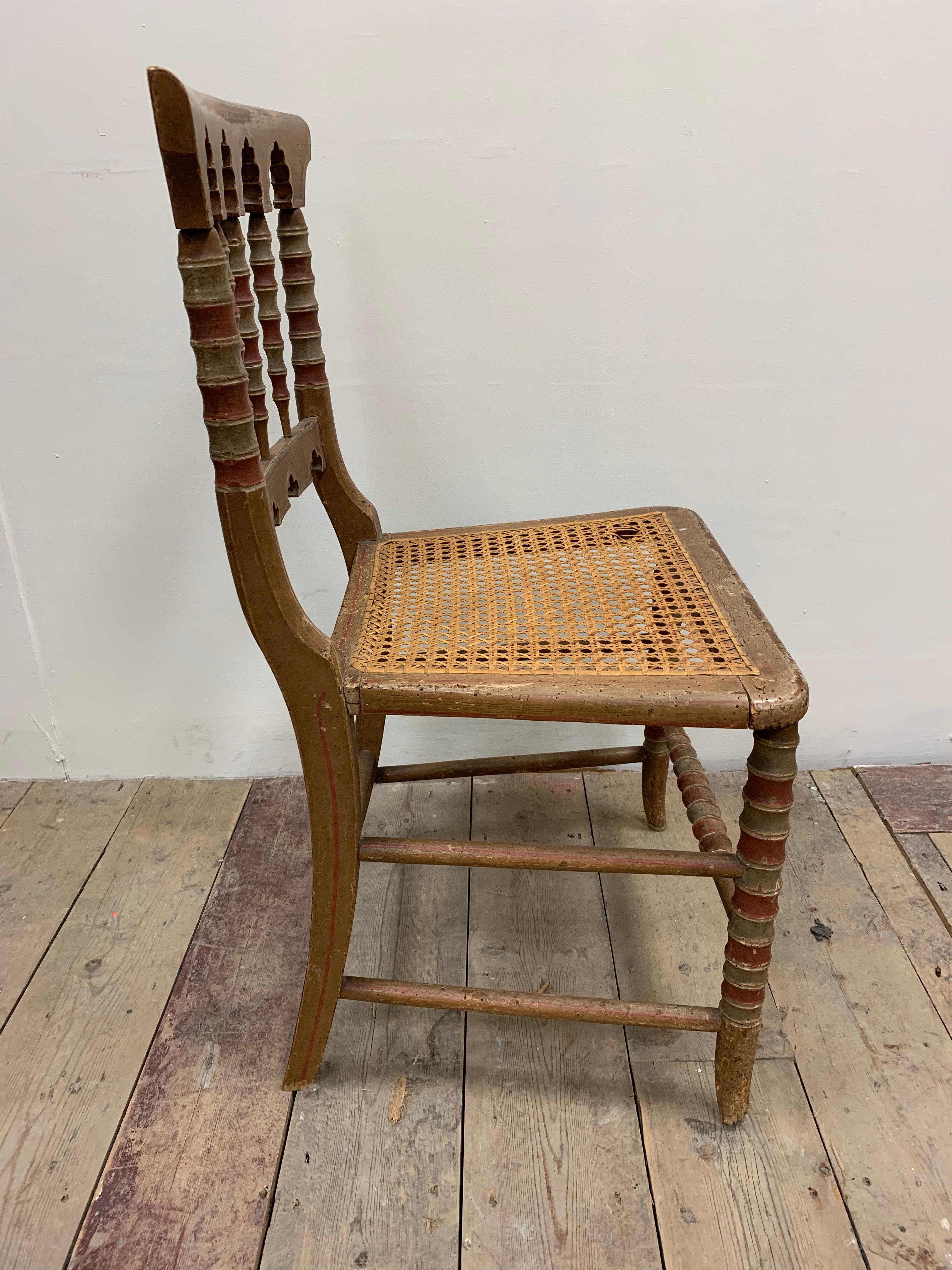 Circa 1830s 19th Century Small English Moorish Side Chair with a Caned Seat  For Sale 4