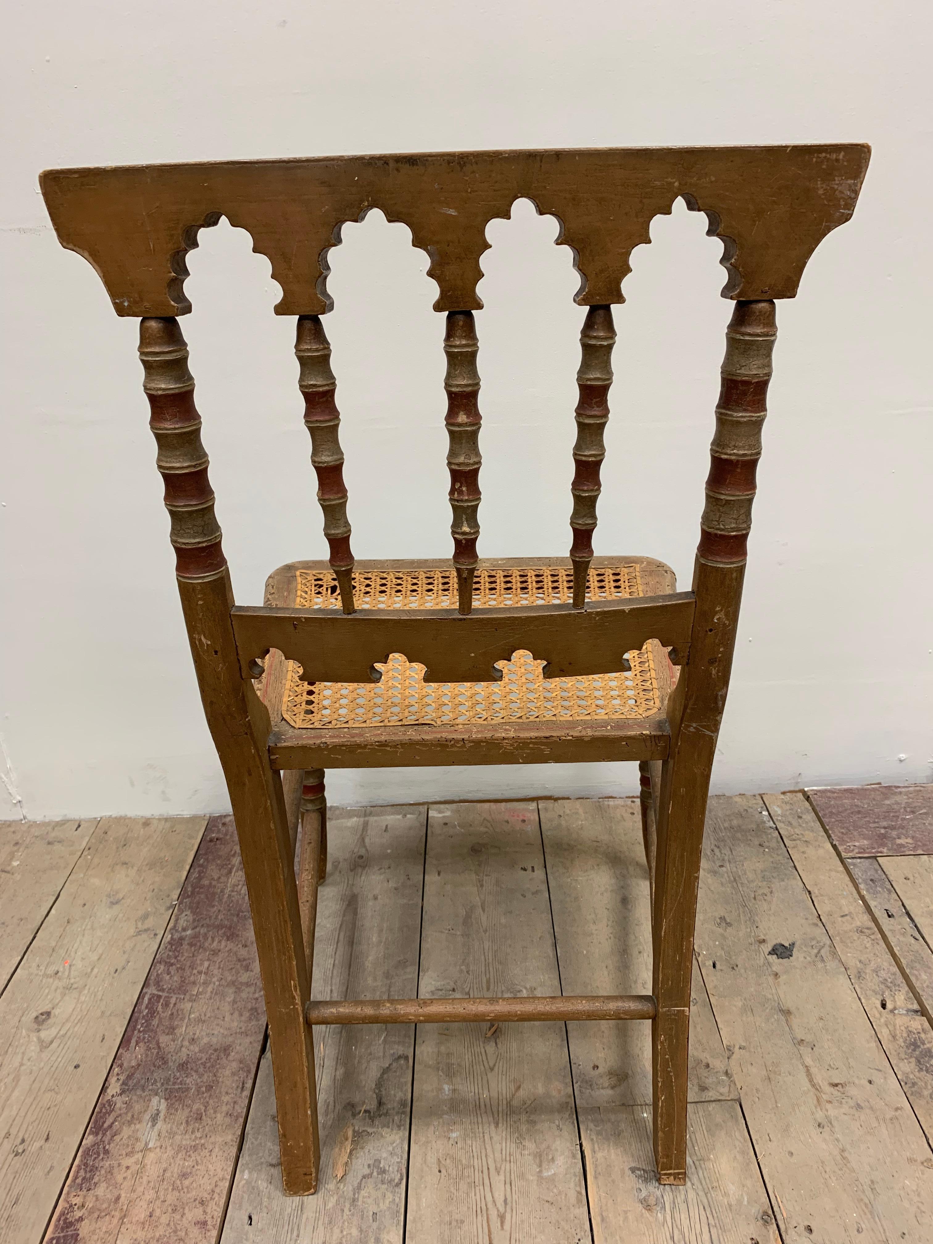 Circa 1830s 19th Century Small English Moorish Side Chair with a Caned Seat  For Sale 6