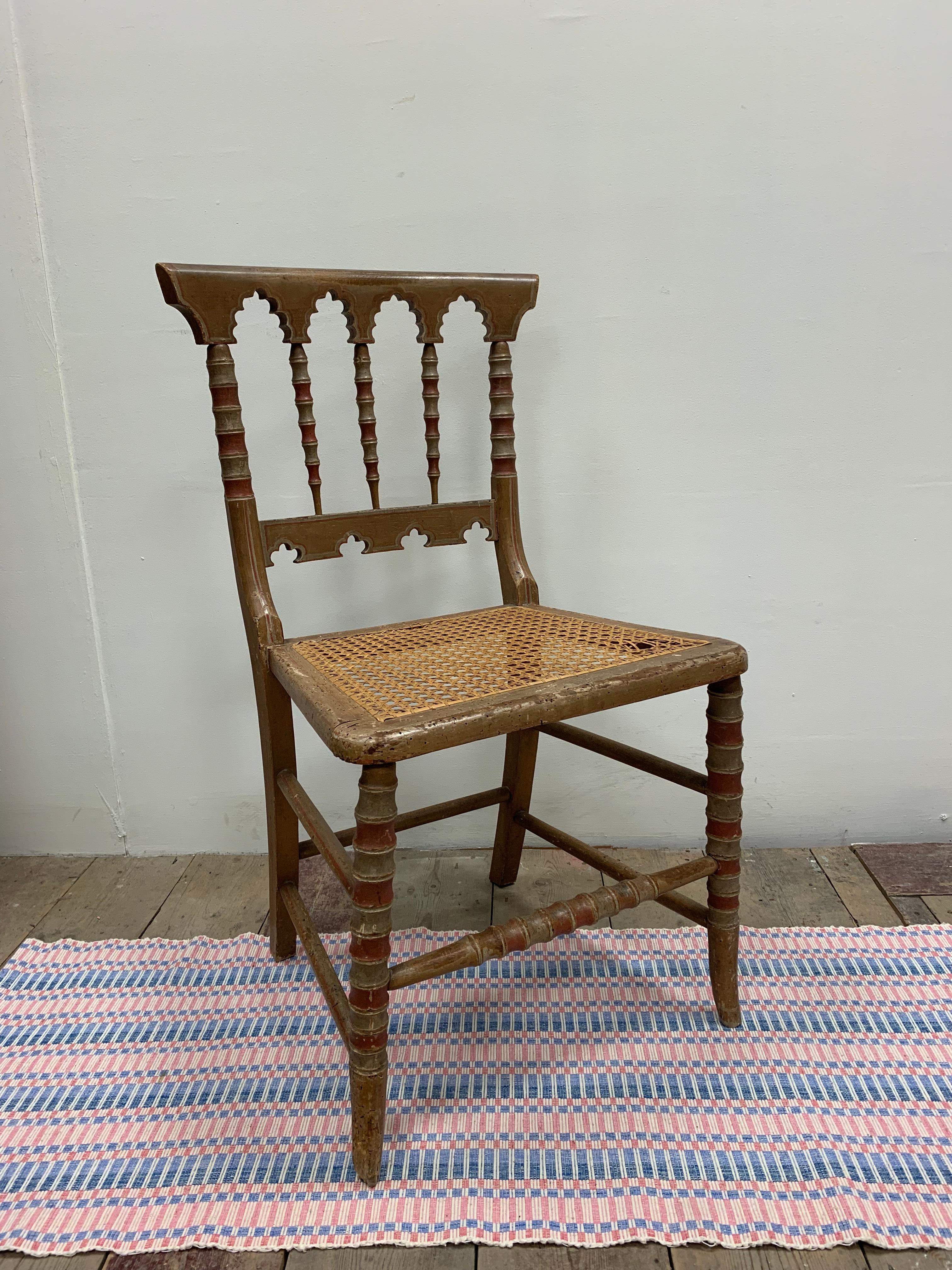 Circa 1830s 19th Century Small English Moorish Side Chair with a Caned Seat  For Sale 7