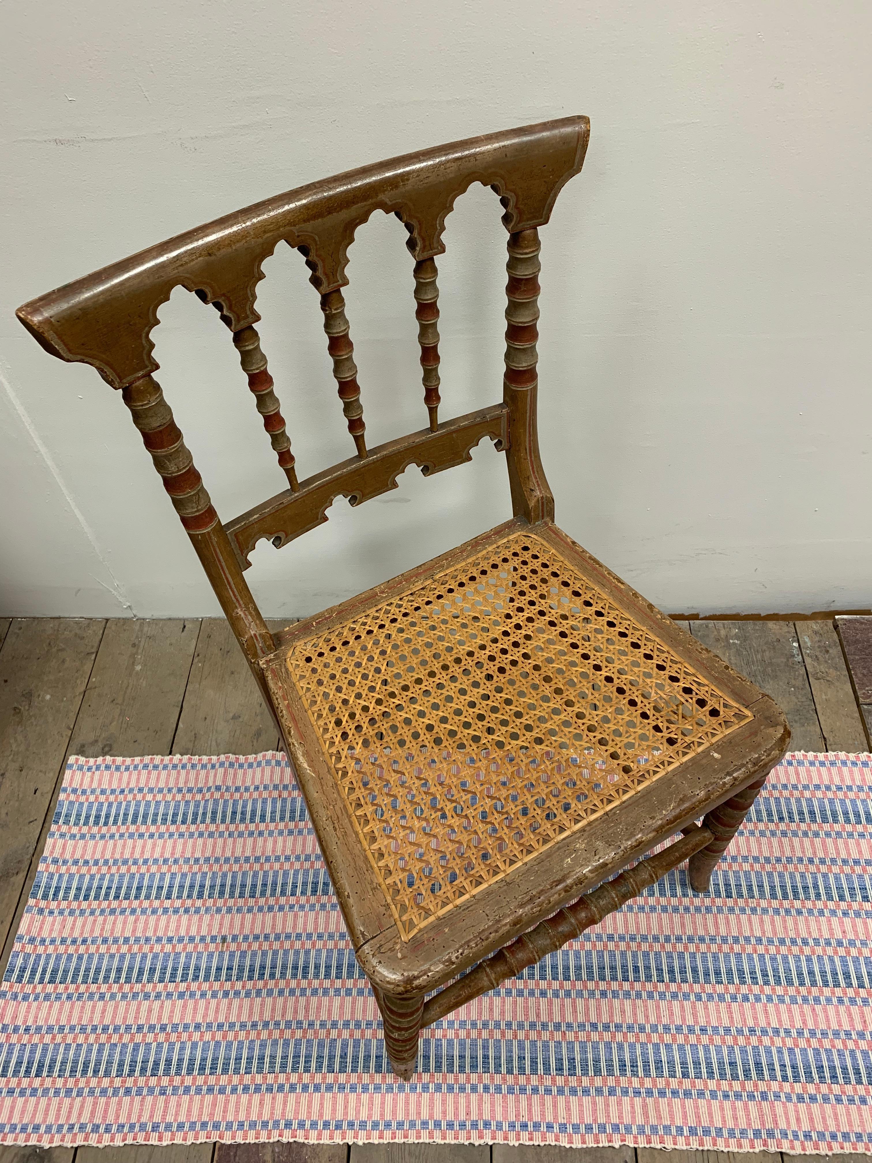 Circa 1830s 19th Century Small English Moorish Side Chair with a Caned Seat  For Sale 8