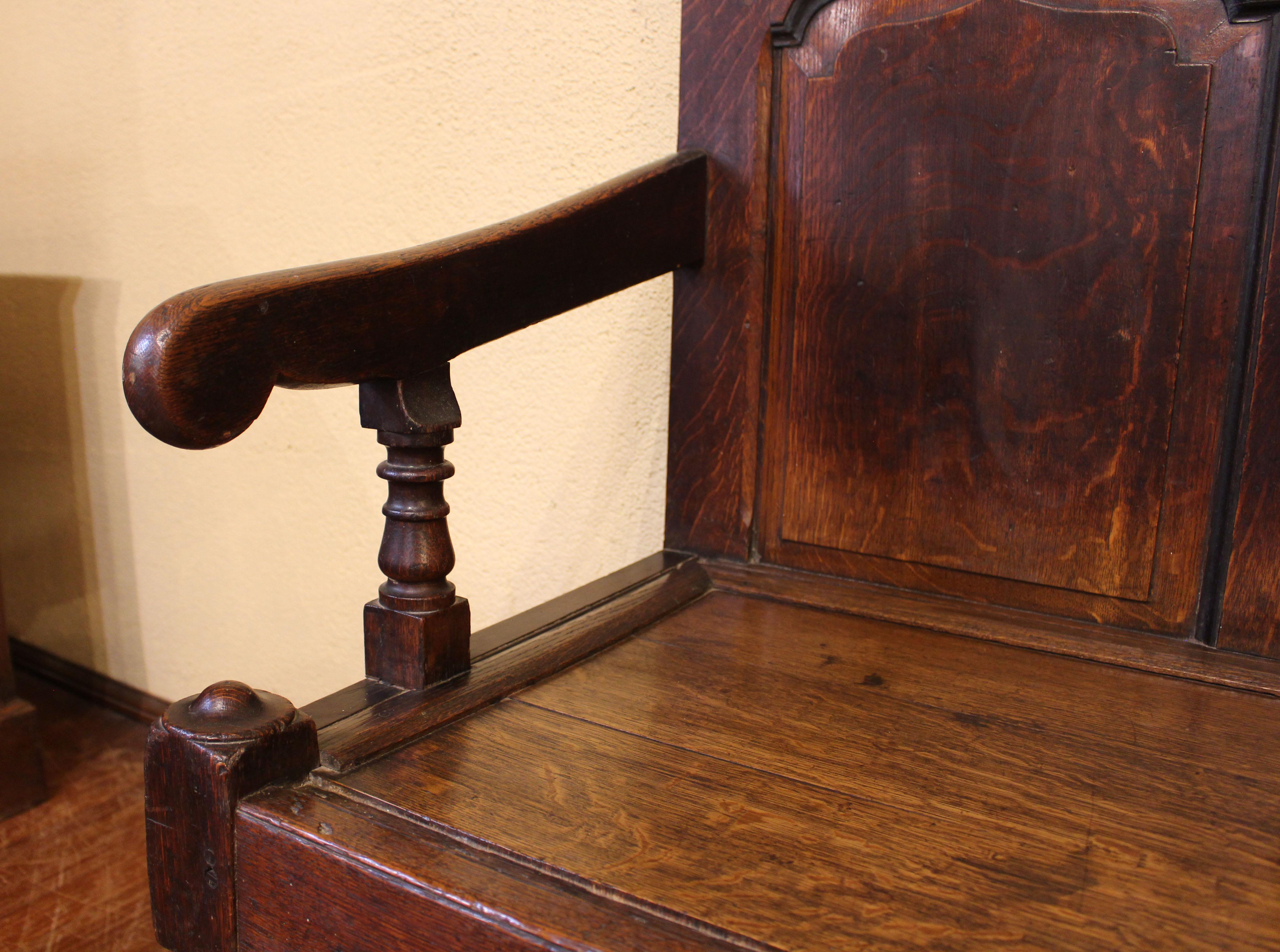 Oak circa 1830s English Gothic Influence Settle Bench