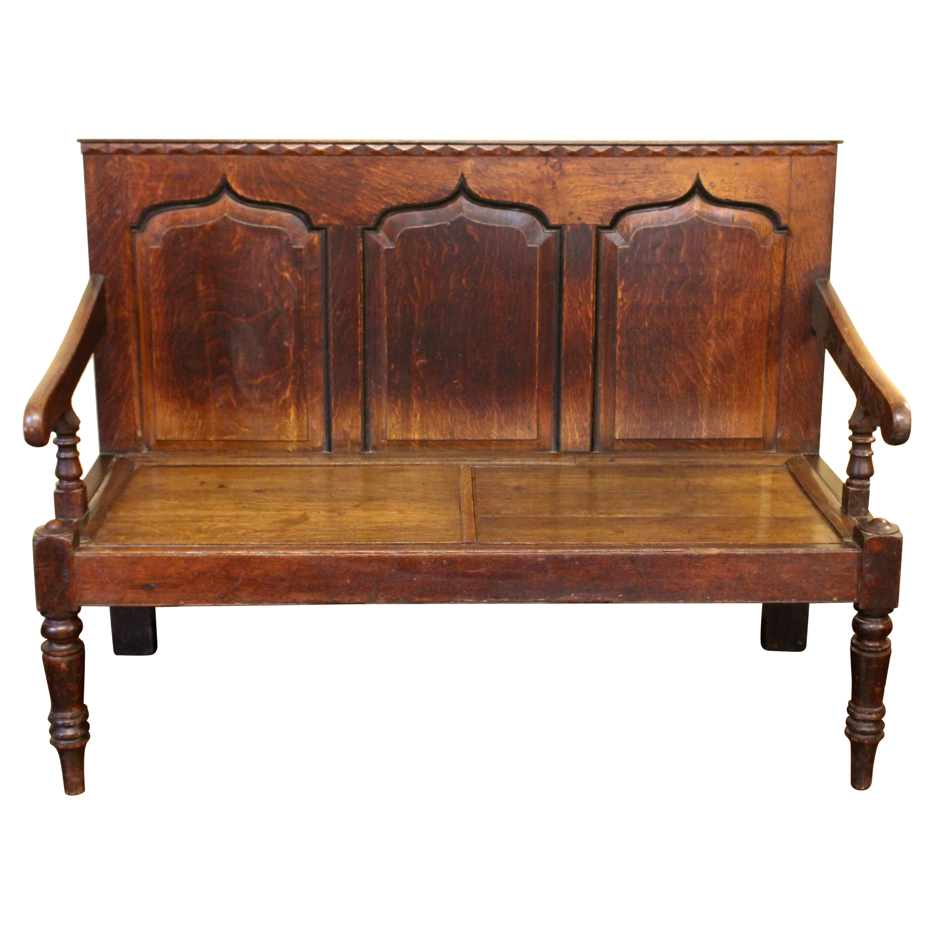 circa 1830s English Gothic Influence Settle Bench