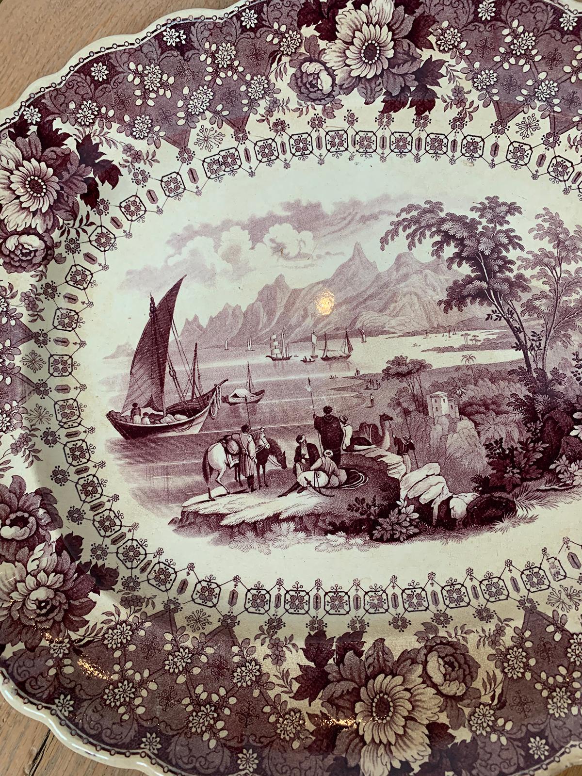 English Staffordshire Transferware Charger by Thomas Mayer Longport, circa 1830s For Sale 1