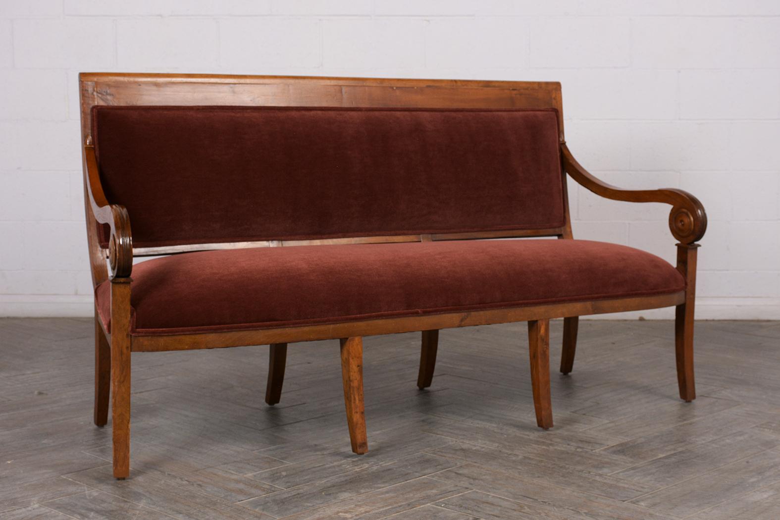 Stained Circa 1830's French Empire Walnut Sofa Bench