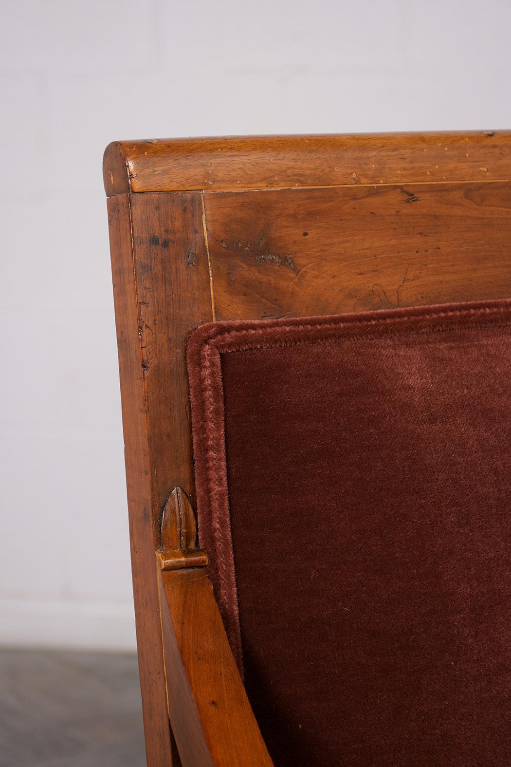 Circa 1830's French Empire Walnut Sofa Bench In Good Condition In Los Angeles, CA