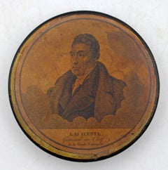 Circa 1830s French or American Papier Mache Lafayette Portrait Snuff Box