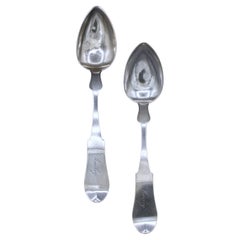 Antique Circa 1833-50 Pair of American Coin Silver Soup Spoons by William Kendrick