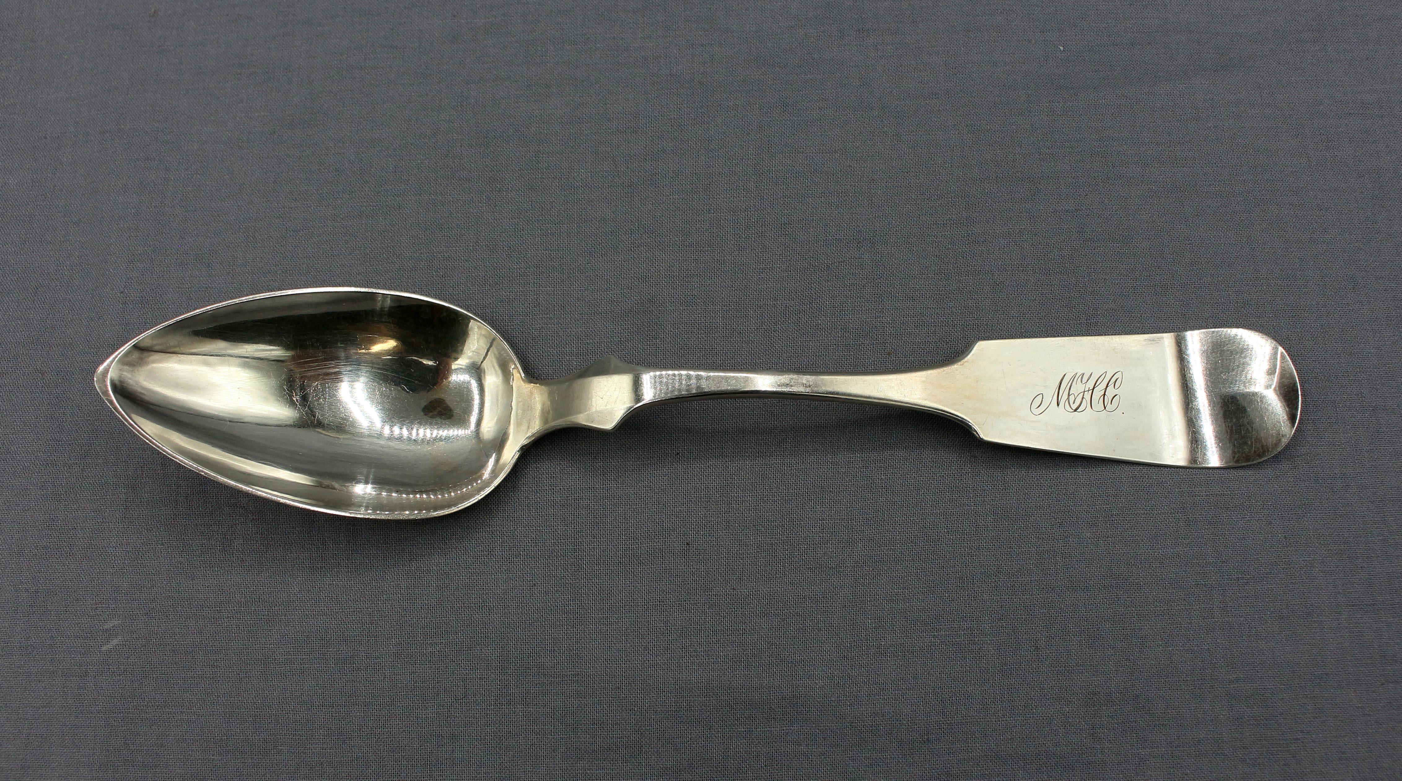 Neoclassical Circa 1835-50 Set of 6 American Large Coin Silver Serving Spoons by James Watts