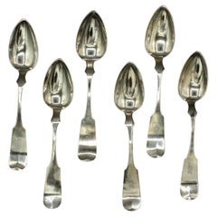Circa 1835-50 Set of 6 American Large Coin Silver Serving Spoons by James Watts