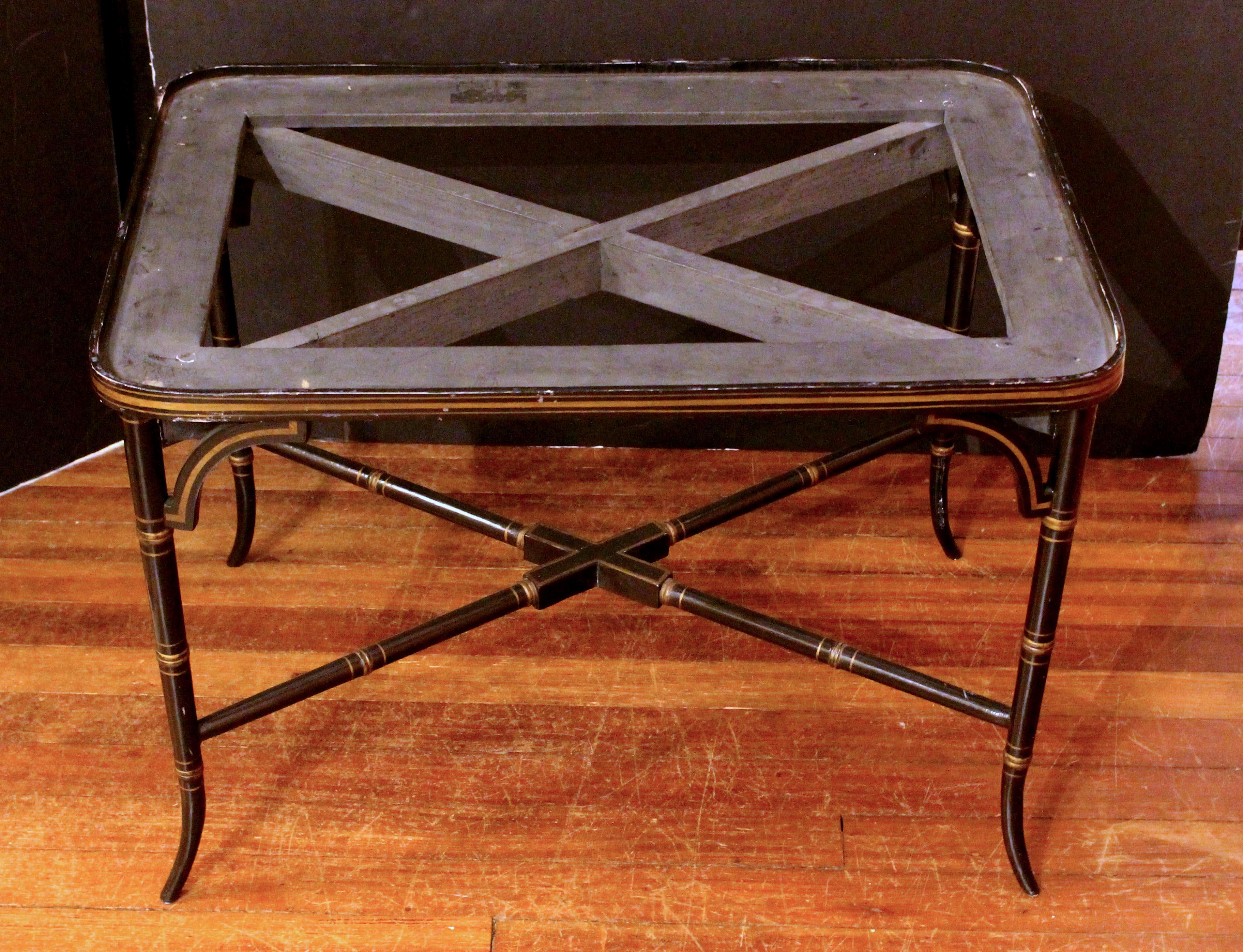 Mid-19th Century Circa 1840 Decorated Tole Tray on Custom Coffee Table Height Stand For Sale