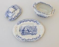 Circa 1840 English Antique Children's Play Ceramic Dinner Service - 5 Pieces