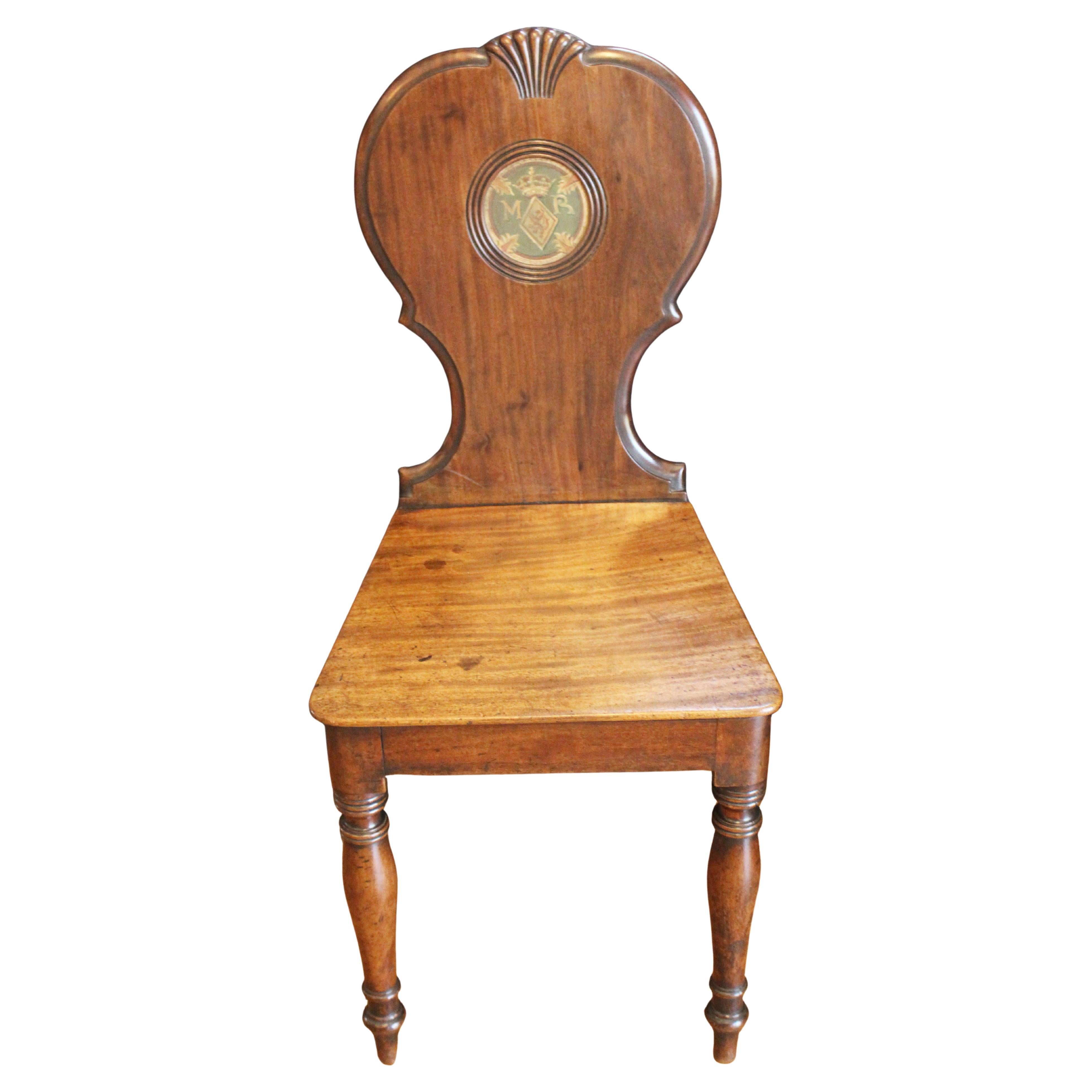 Circa 1840 English Armorial Hall Chair