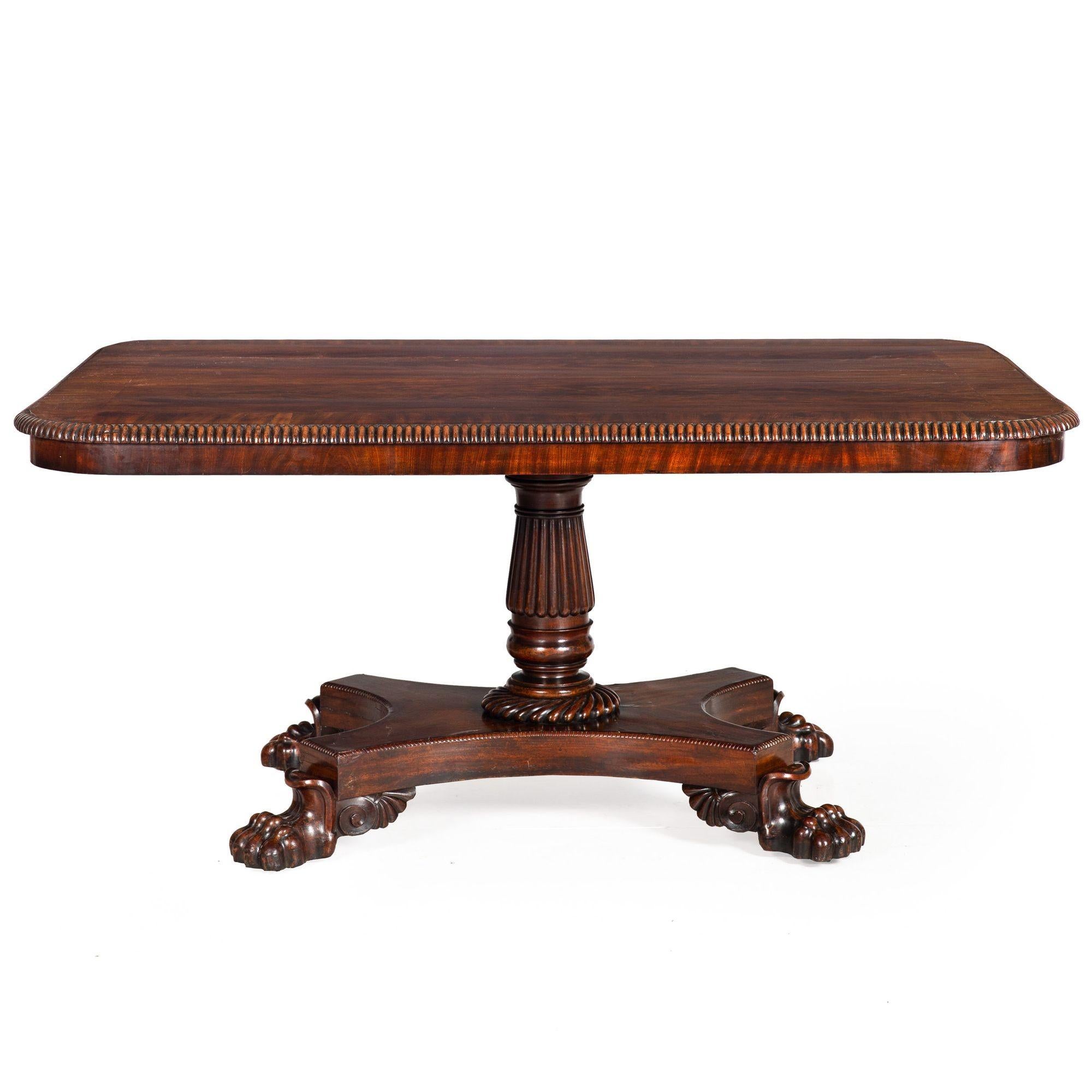 BRILLIANTLY FIGURED MAHOGANY TILT-TOP BREAKFAST TABLE ON ANIMAL PAWS
England, William IV period  circa 1840
Item # 309KMB22P

A product of the William IV era, this distinguished breakfast table exemplifies the period's penchant for robust design