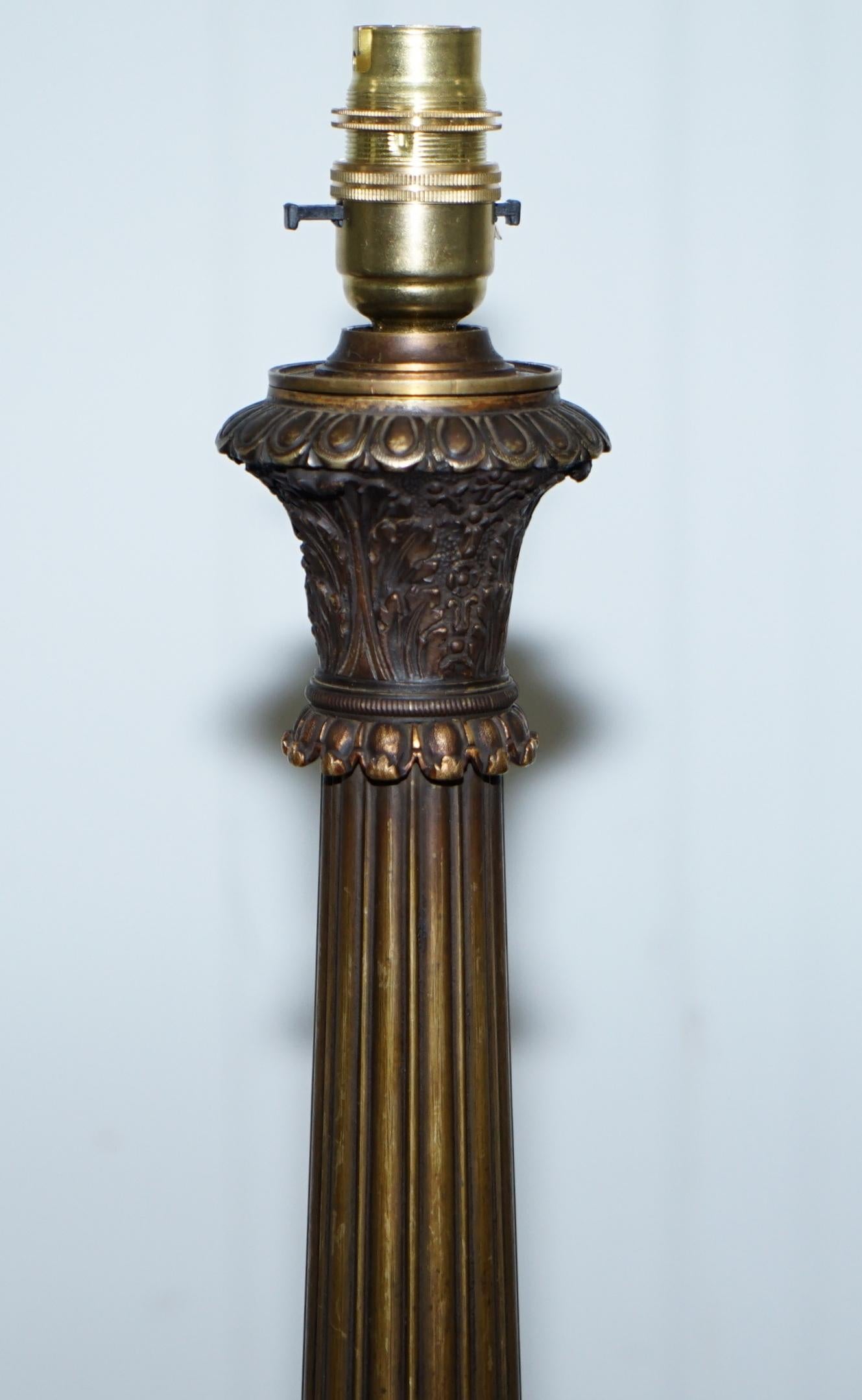 Large Solid Bronze Corinthian Pillared Candlestick Lamp Conversion, circa 1840  4