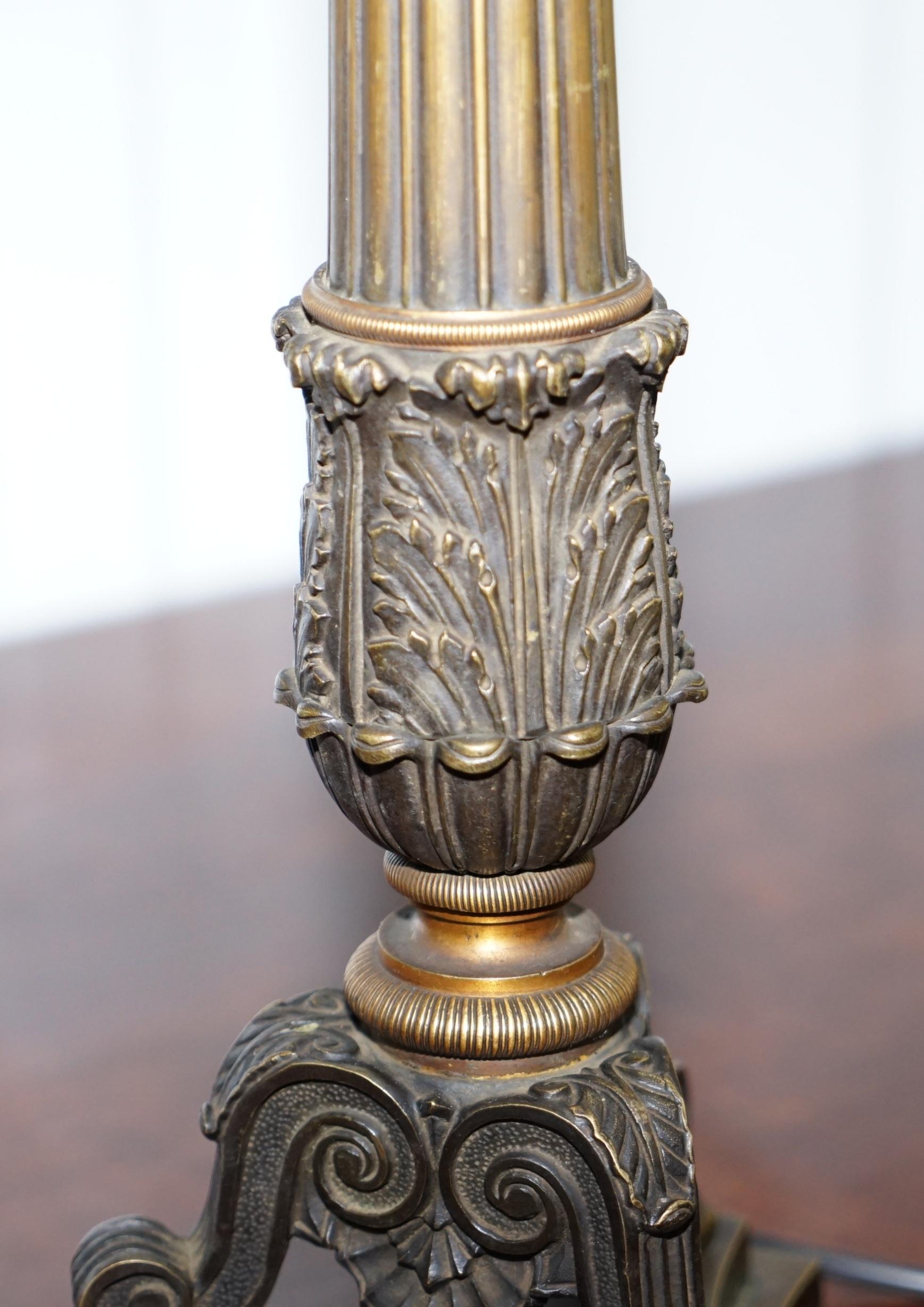 Large Solid Bronze Corinthian Pillared Candlestick Lamp Conversion, circa 1840  5
