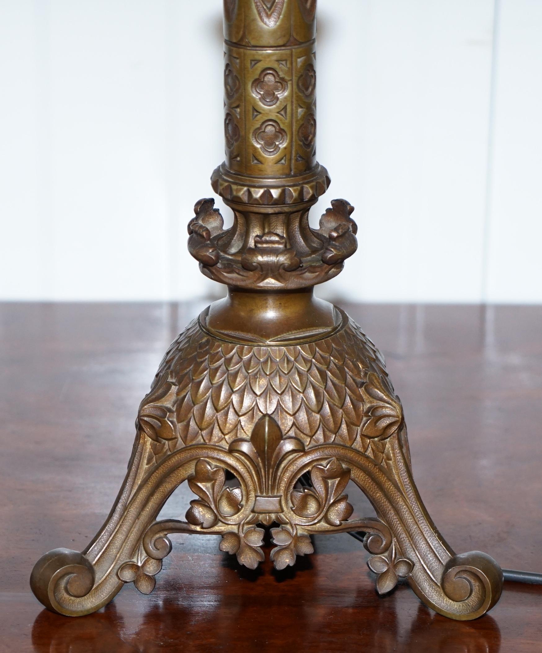 Large Solid Bronze Corinthian Pillared Candlestick Lamp Conversion, circa 1840  7
