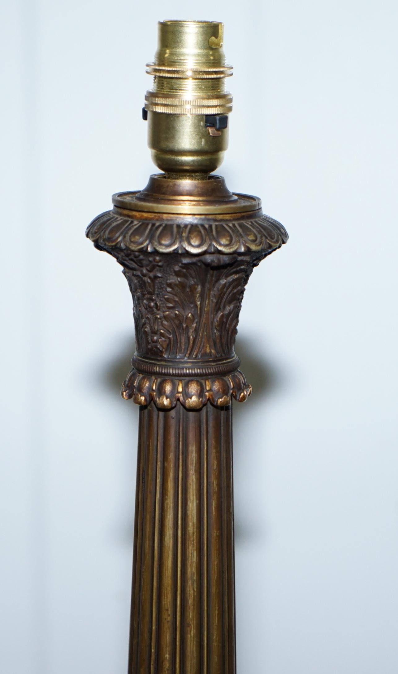 Hand-Crafted Large Solid Bronze Corinthian Pillared Candlestick Lamp Conversion, circa 1840 