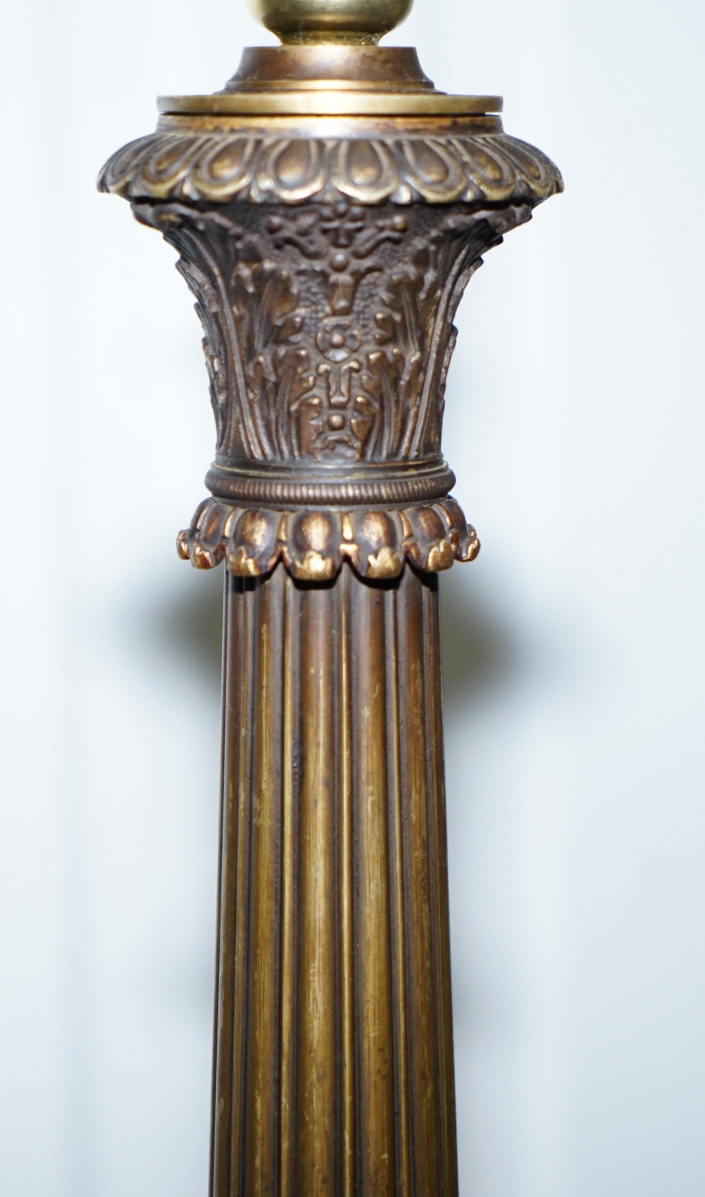 Mid-19th Century Large Solid Bronze Corinthian Pillared Candlestick Lamp Conversion, circa 1840 