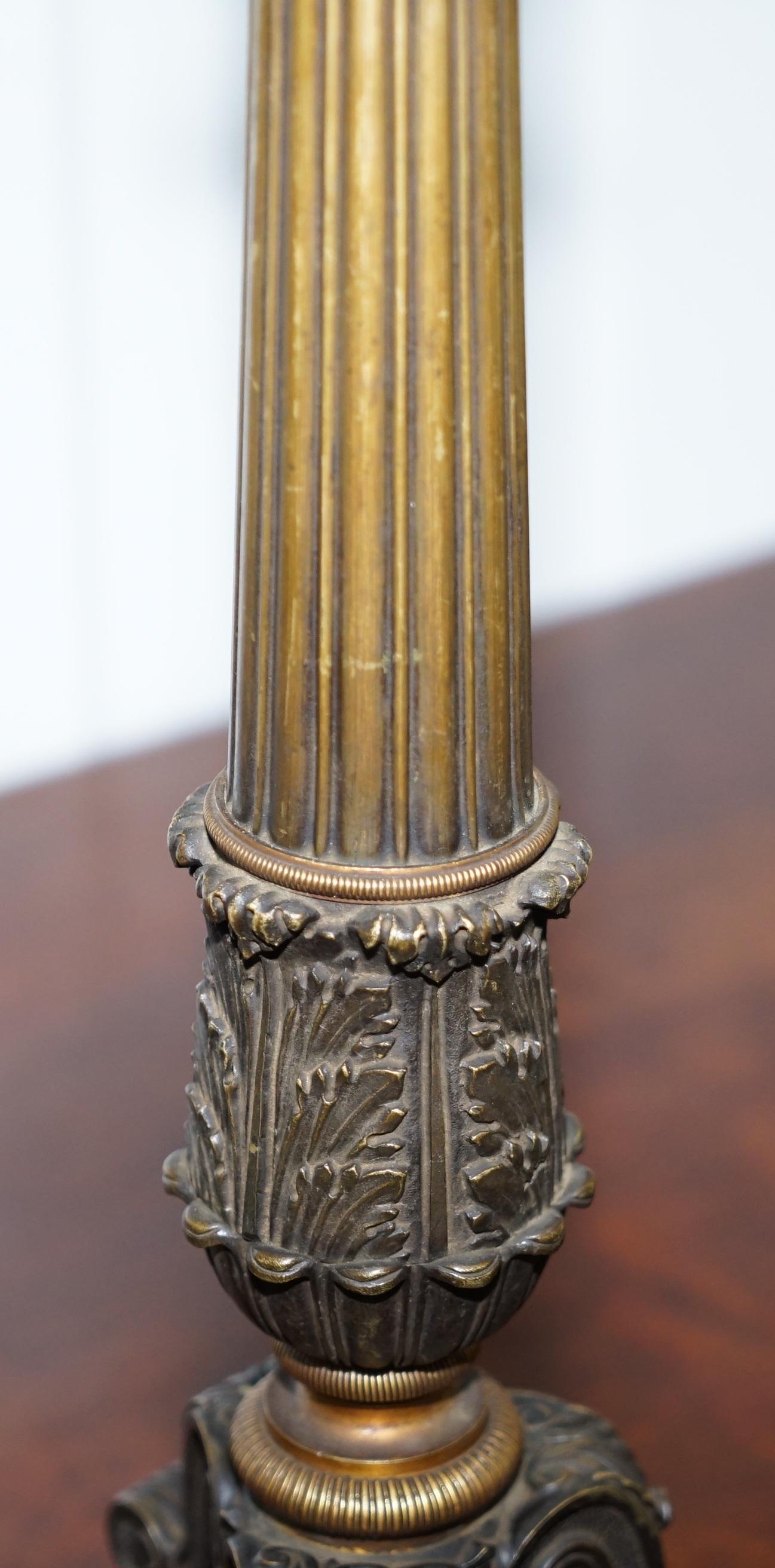 Large Solid Bronze Corinthian Pillared Candlestick Lamp Conversion, circa 1840  2
